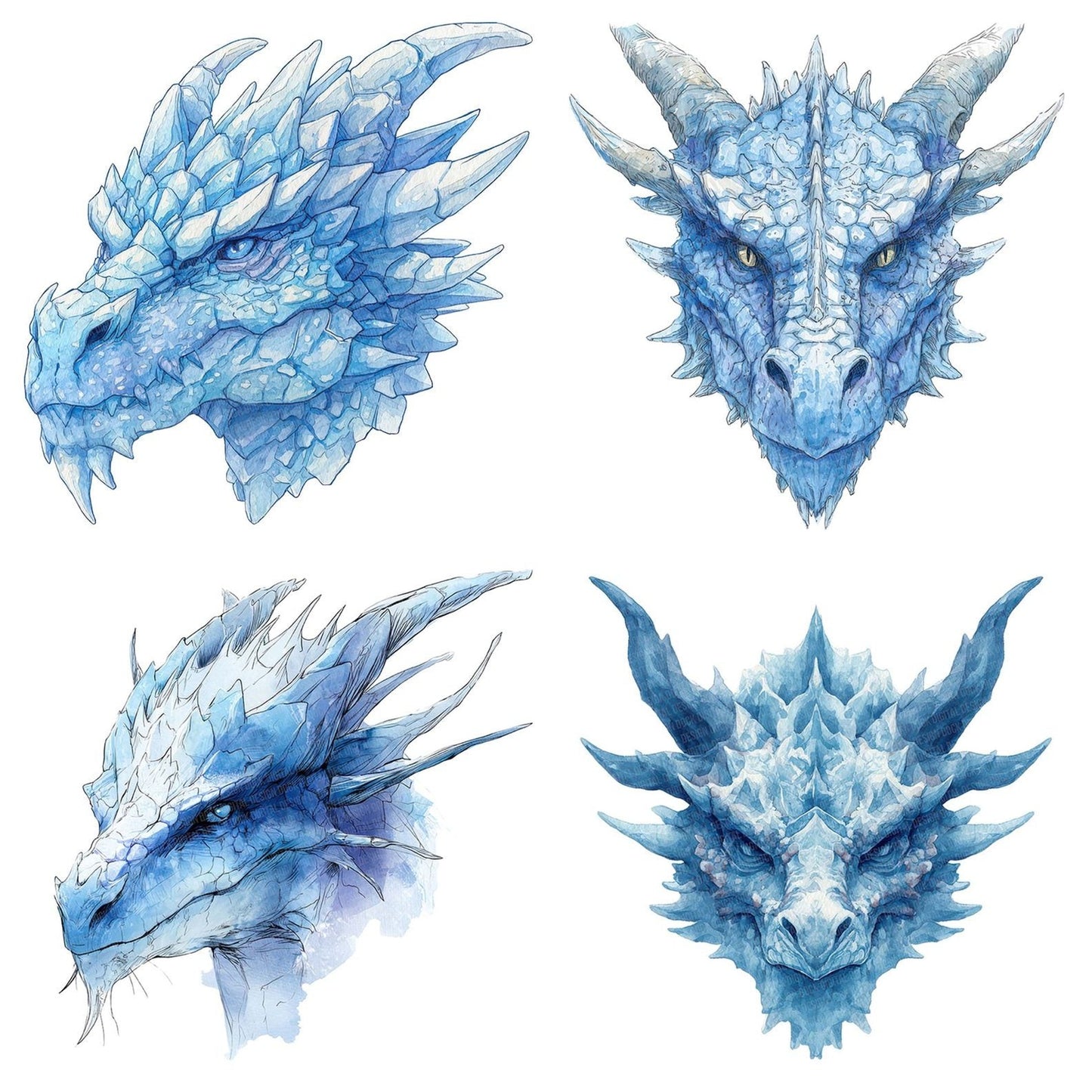 Watercolour Blue Dragon Head Clipart Set (DDD006985)