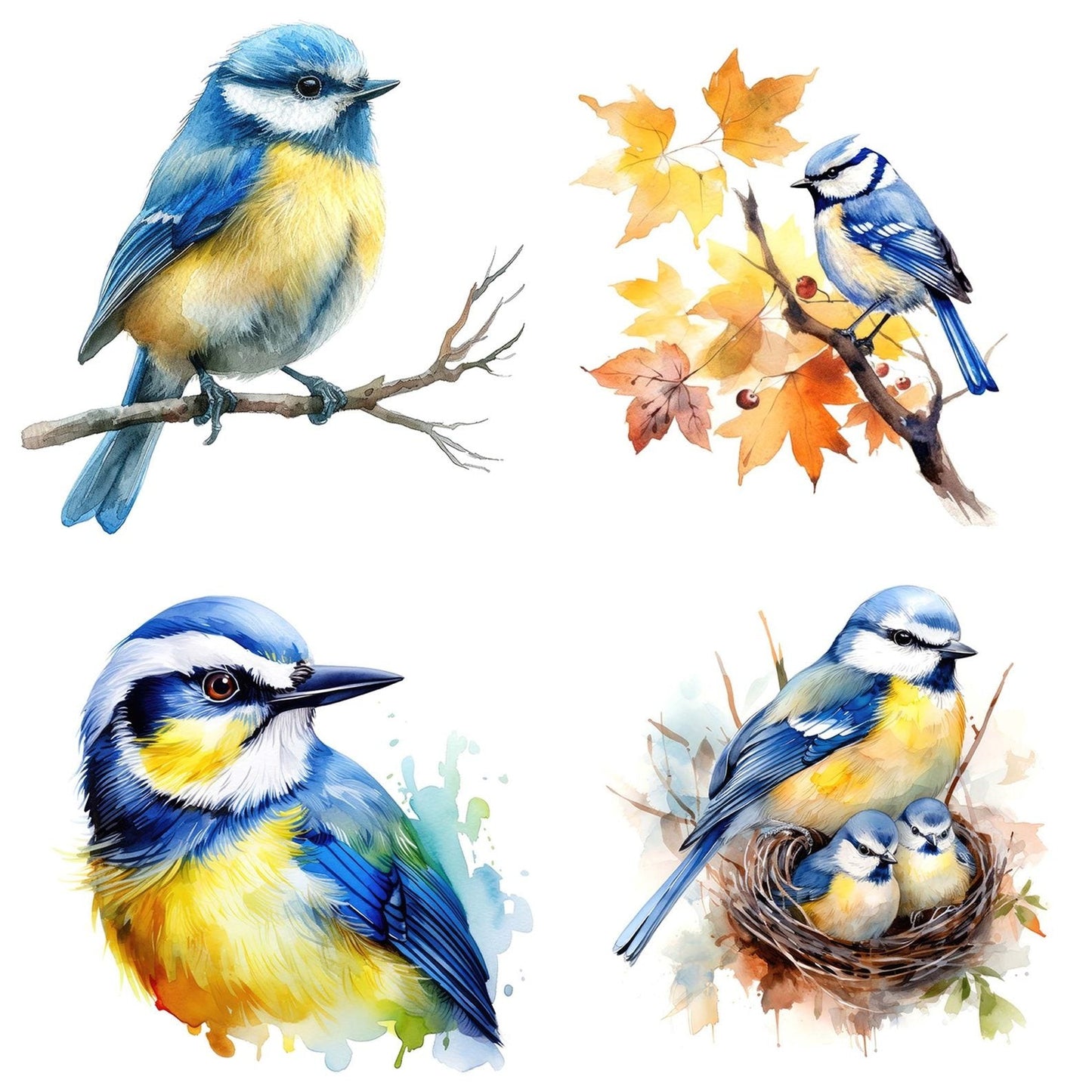Watercolour Blue Tit Clipart Set (DDD006987)