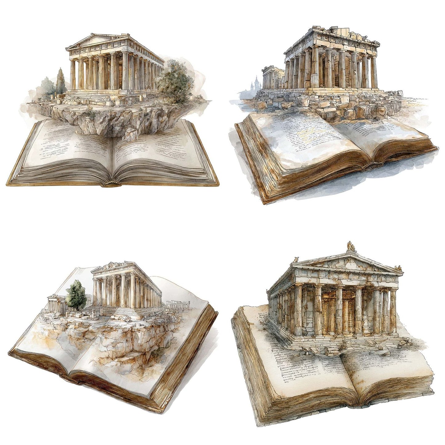 Watercolour Book Greek Temple Clipart Set (DDD006991)