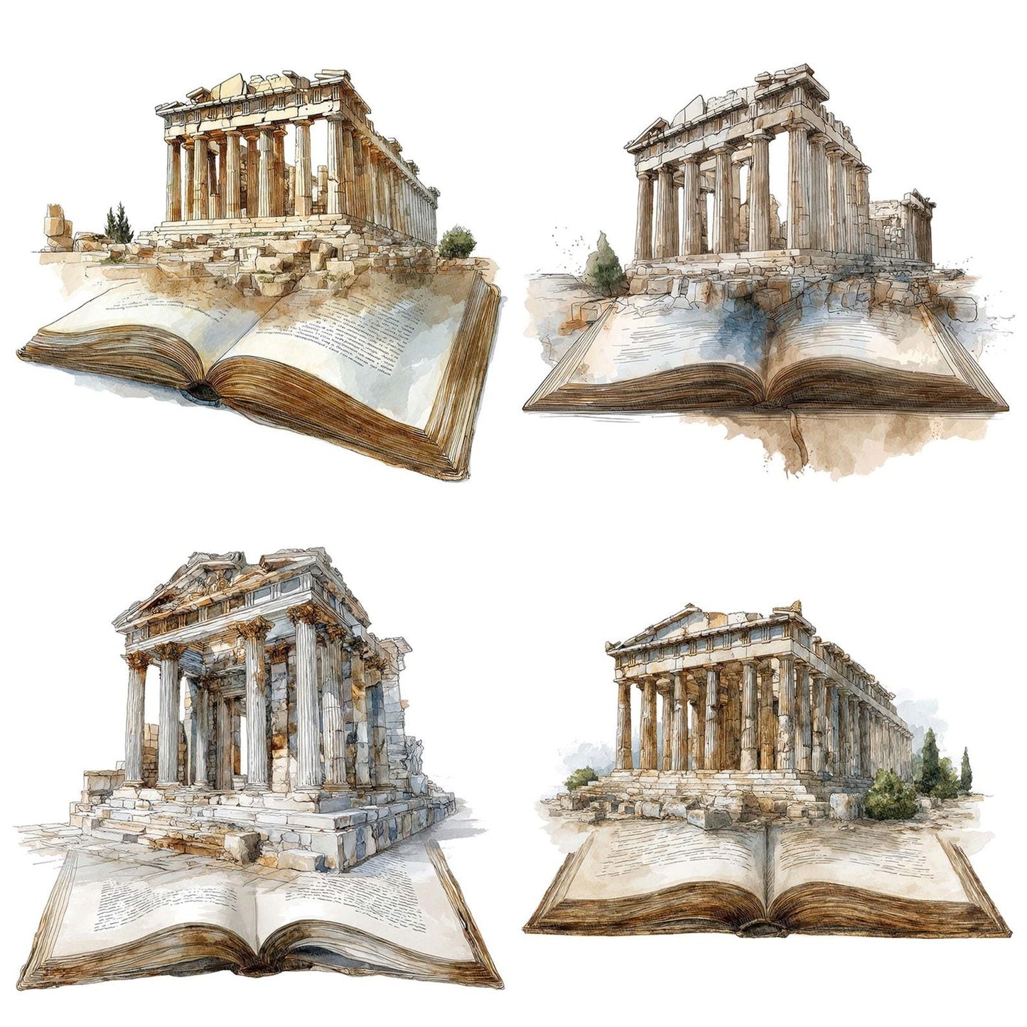 Watercolour Book Greek Temple Clipart Set (DDD006991)