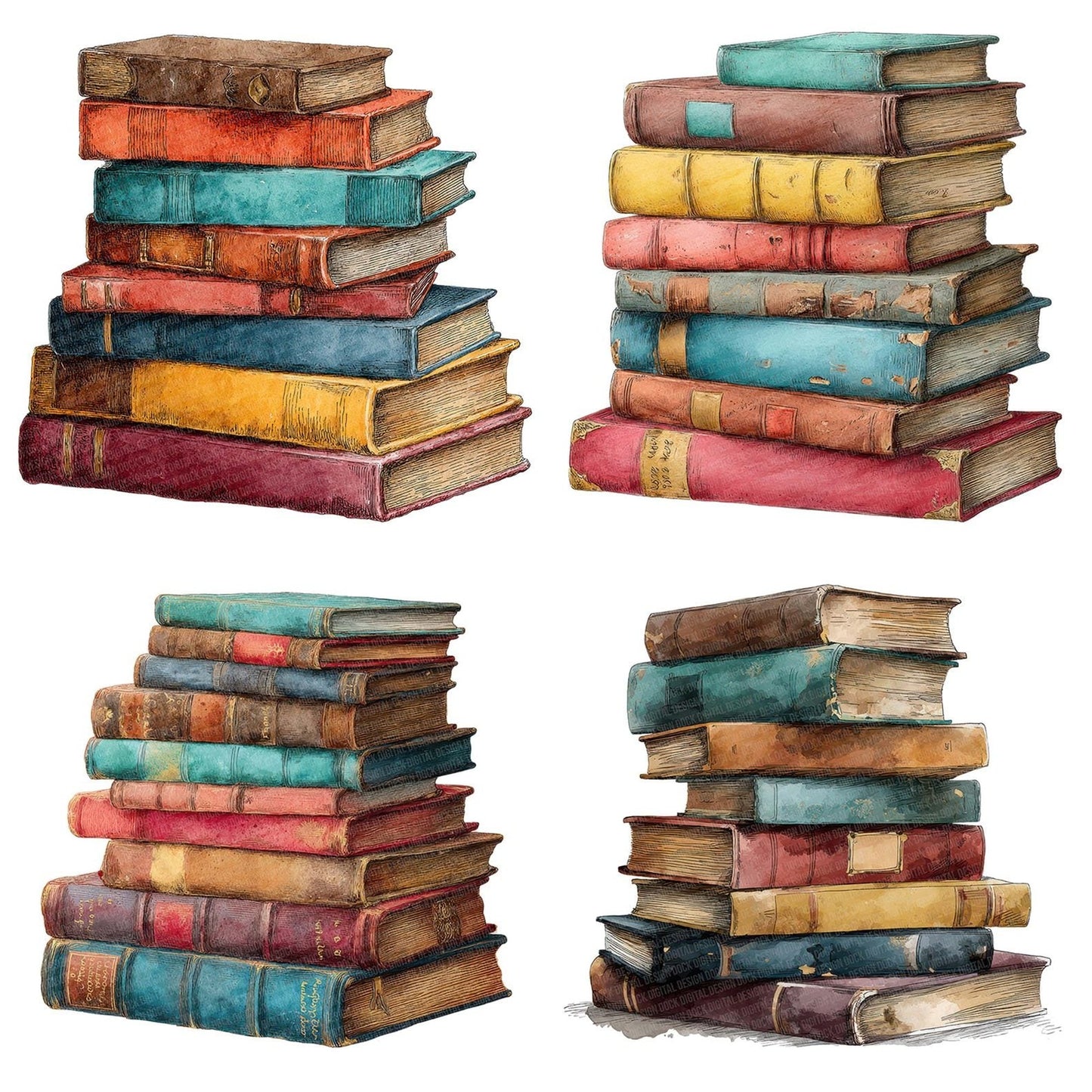 Watercolour Book Stack Clipart Set (DDD006993)