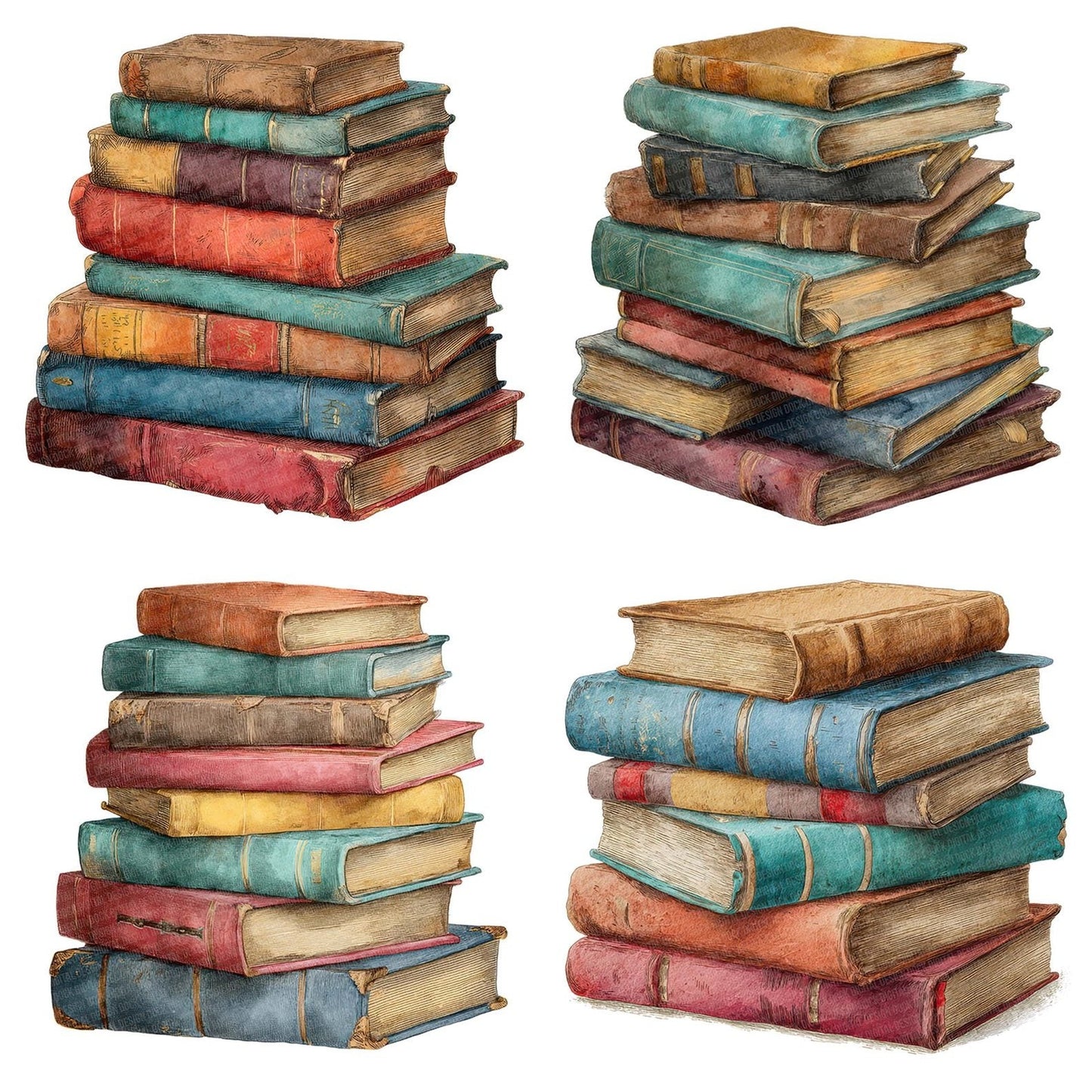 Watercolour Book Stack Clipart Set (DDD006993)