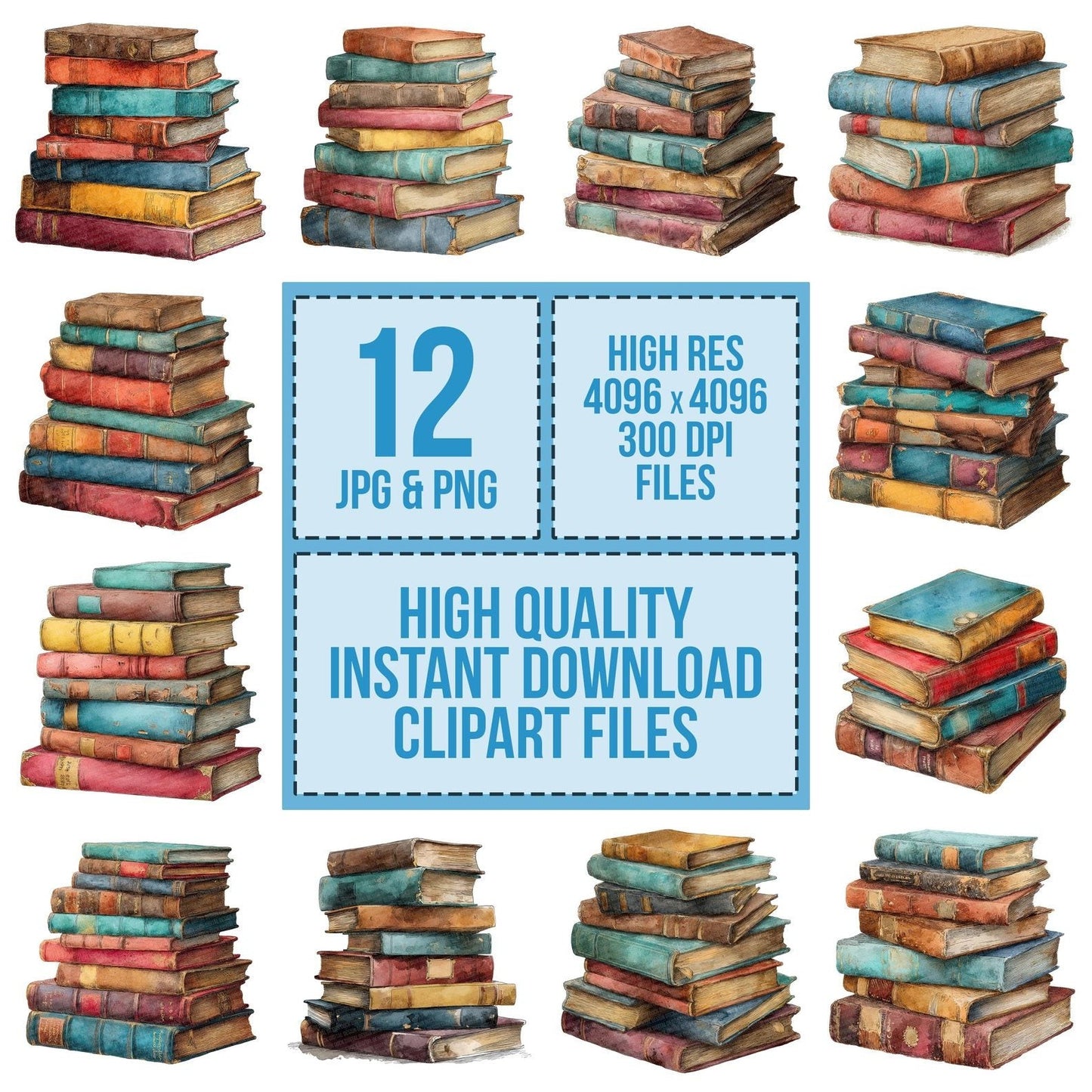 Watercolour Book Stack Clipart Set (DDD006993)