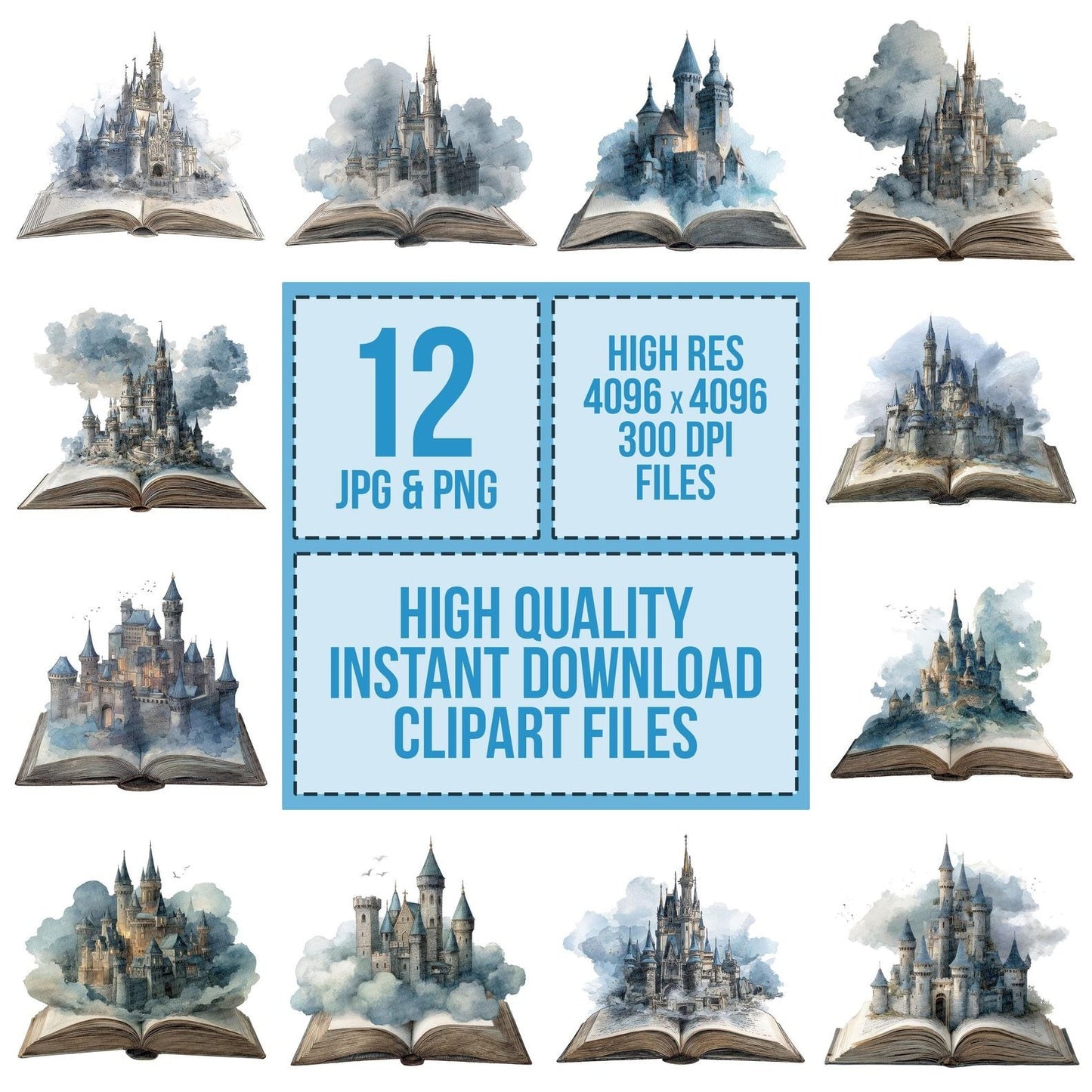 Watercolour Book with Castle Clipart Set (DDD006995)