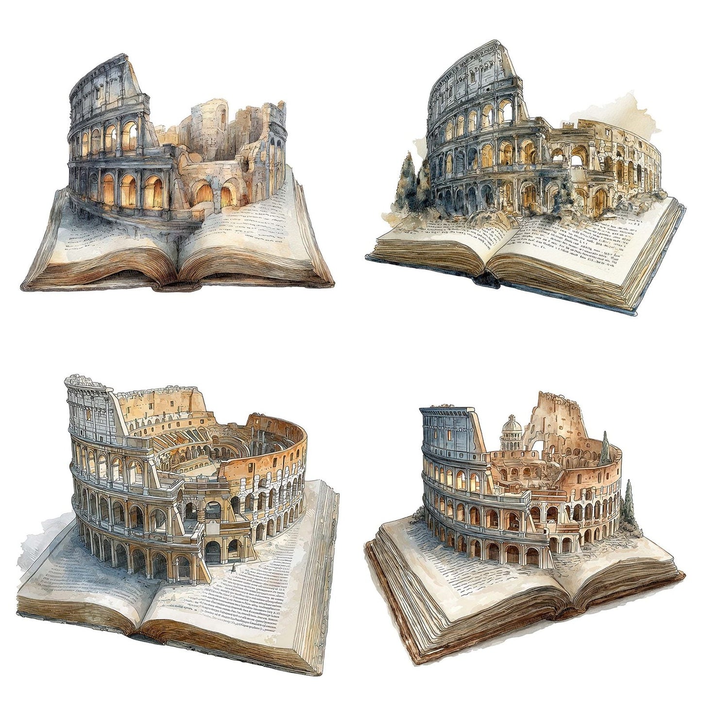Watercolour Book with Colosseum Clipart Set (DDD006996)