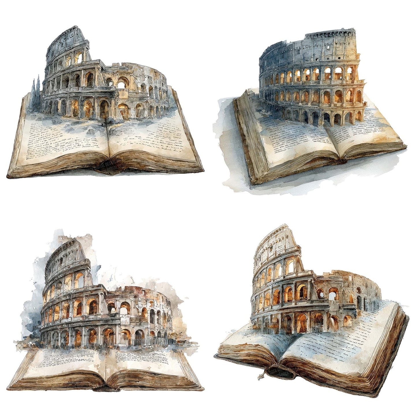 Watercolour Book with Colosseum Clipart Set (DDD006996)