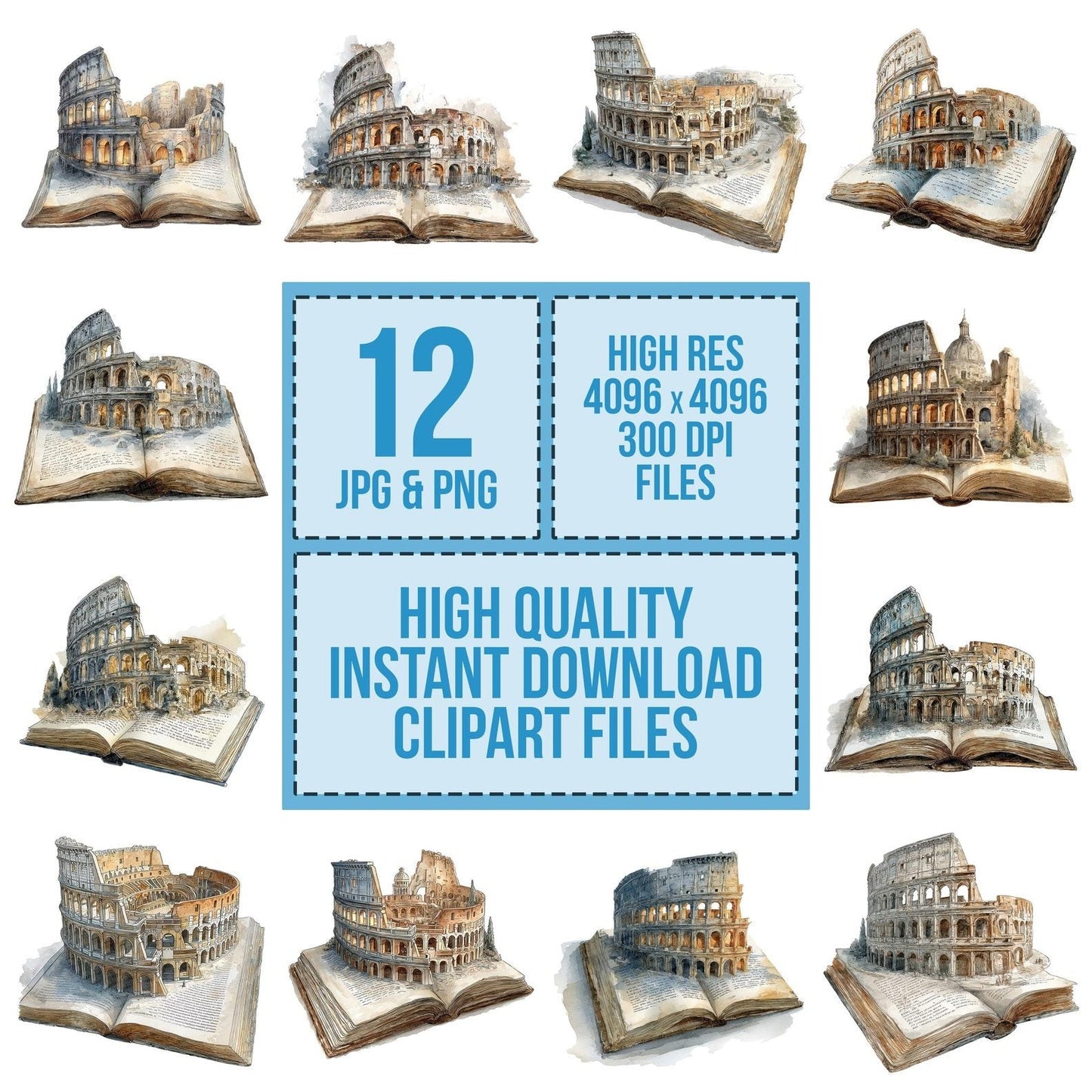 Watercolour Book with Colosseum Clipart Set (DDD006996)