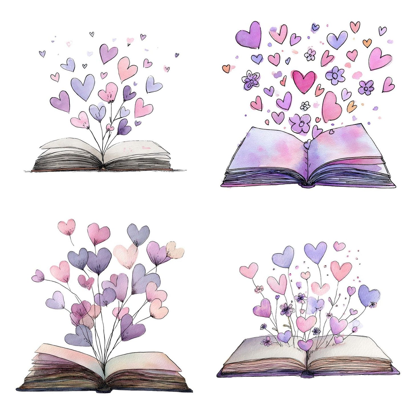 Watercolour Book with Hearts Clipart Set (DDD006999)