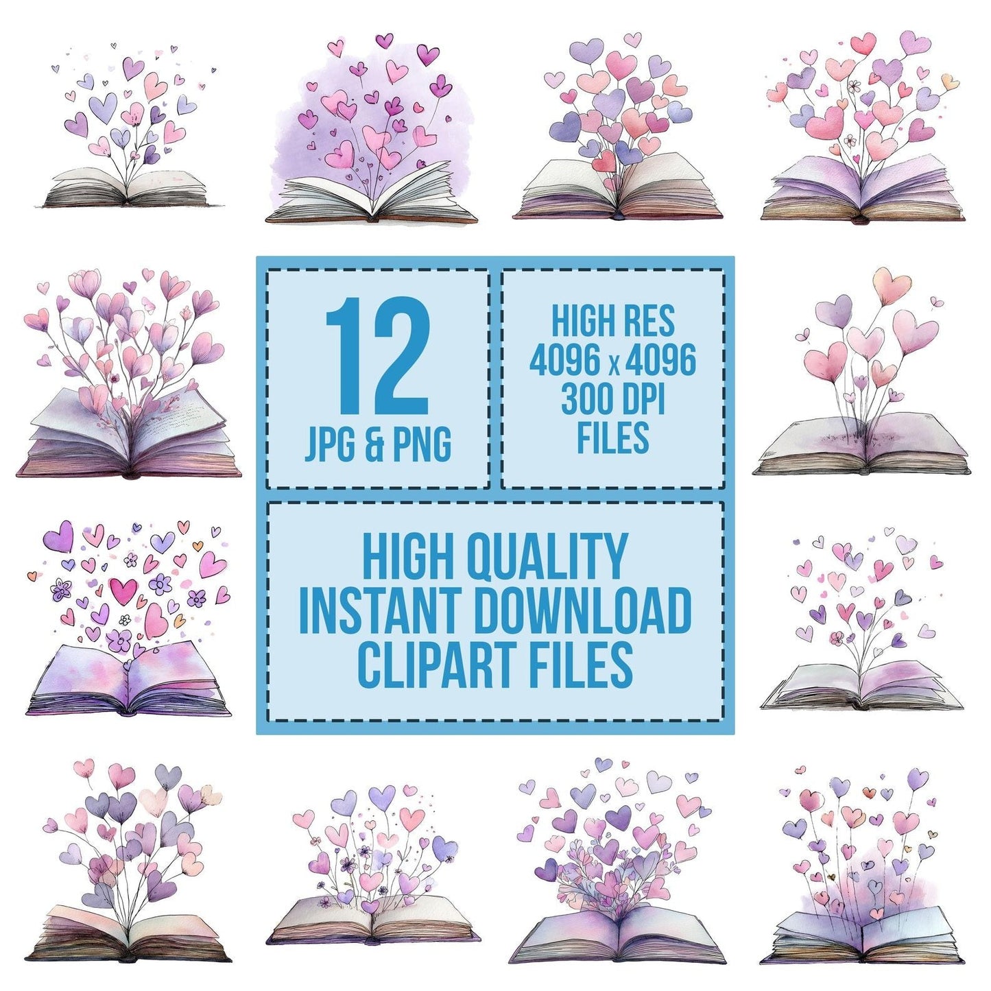 Watercolour Book with Hearts Clipart Set (DDD006999)