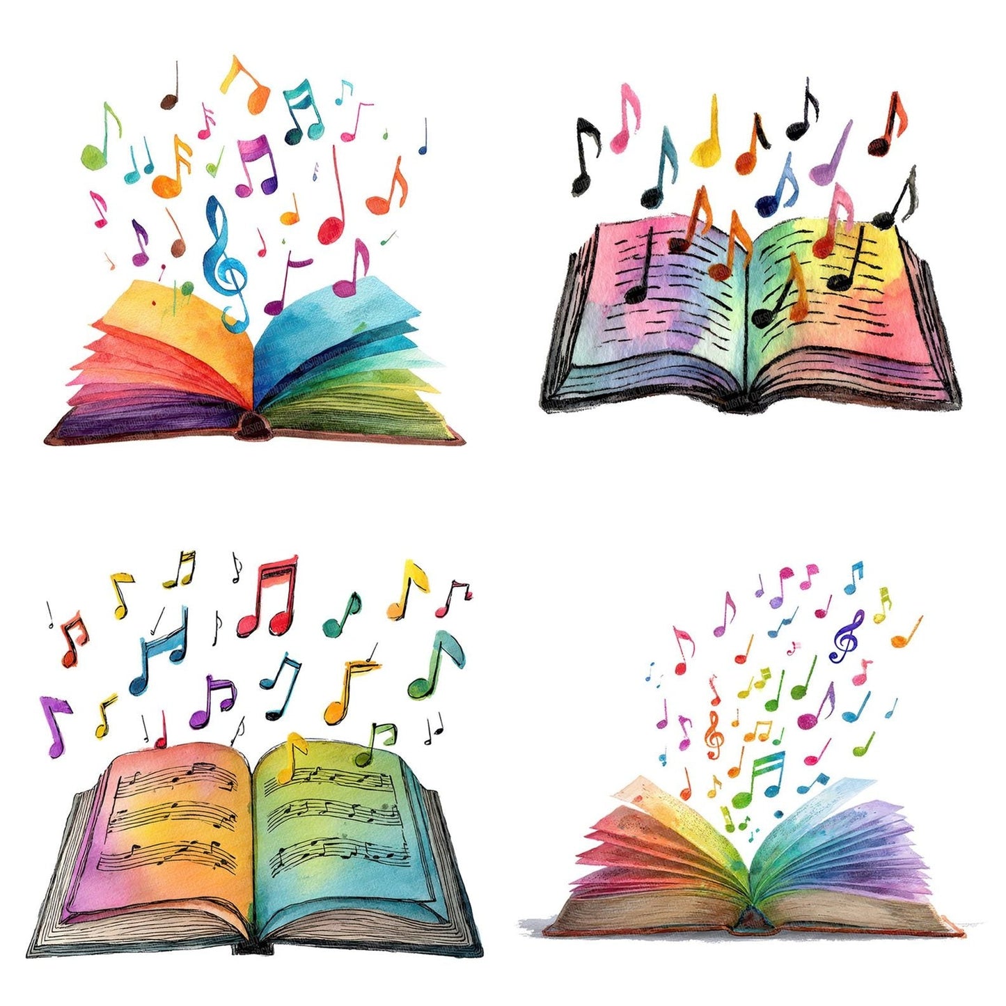 Watercolour Book with Music Notes Clipart Set (DDD007001)