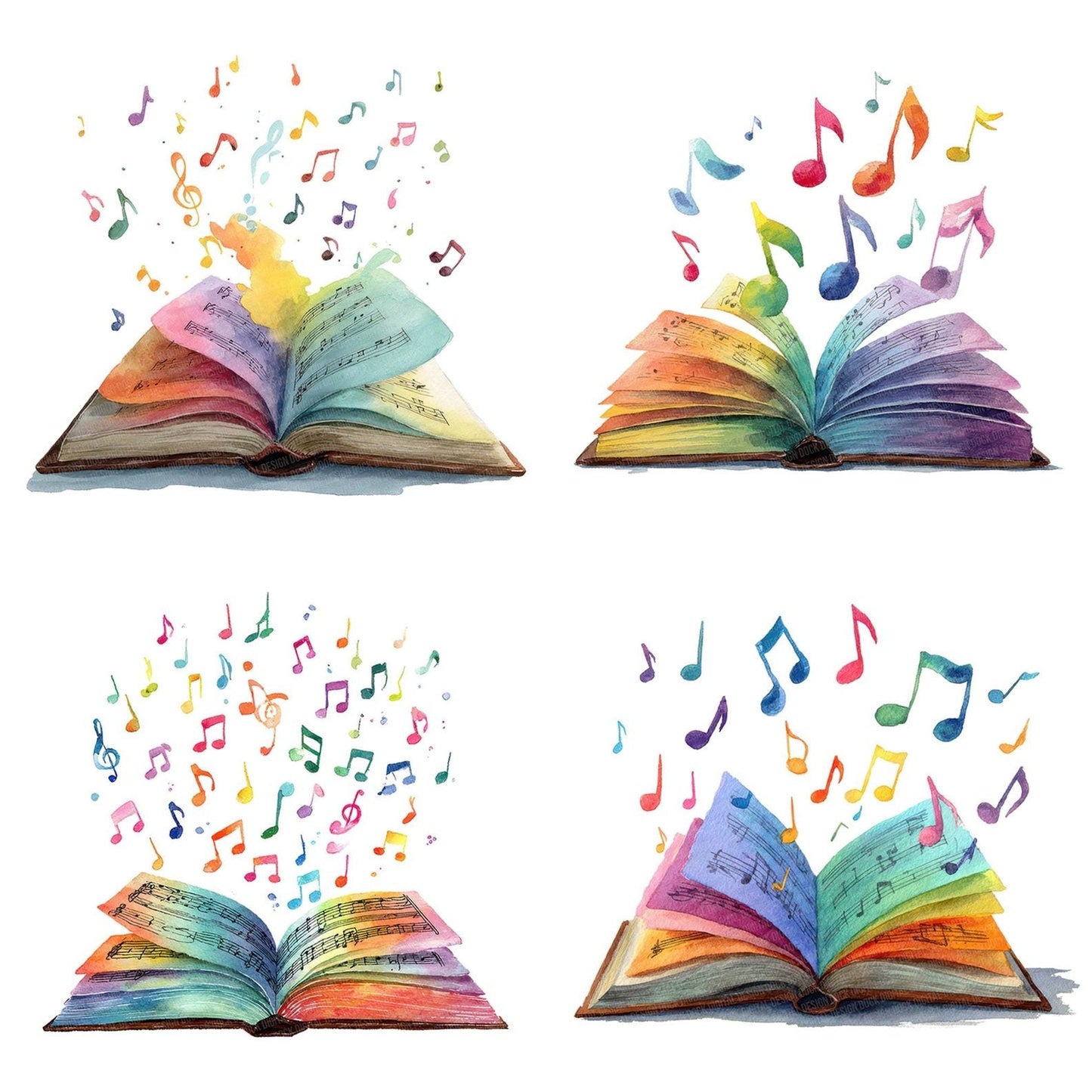 Watercolour Book with Music Notes Clipart Set (DDD007001)