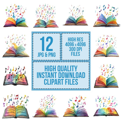 Watercolour Book with Music Notes Clipart Set (DDD007001)