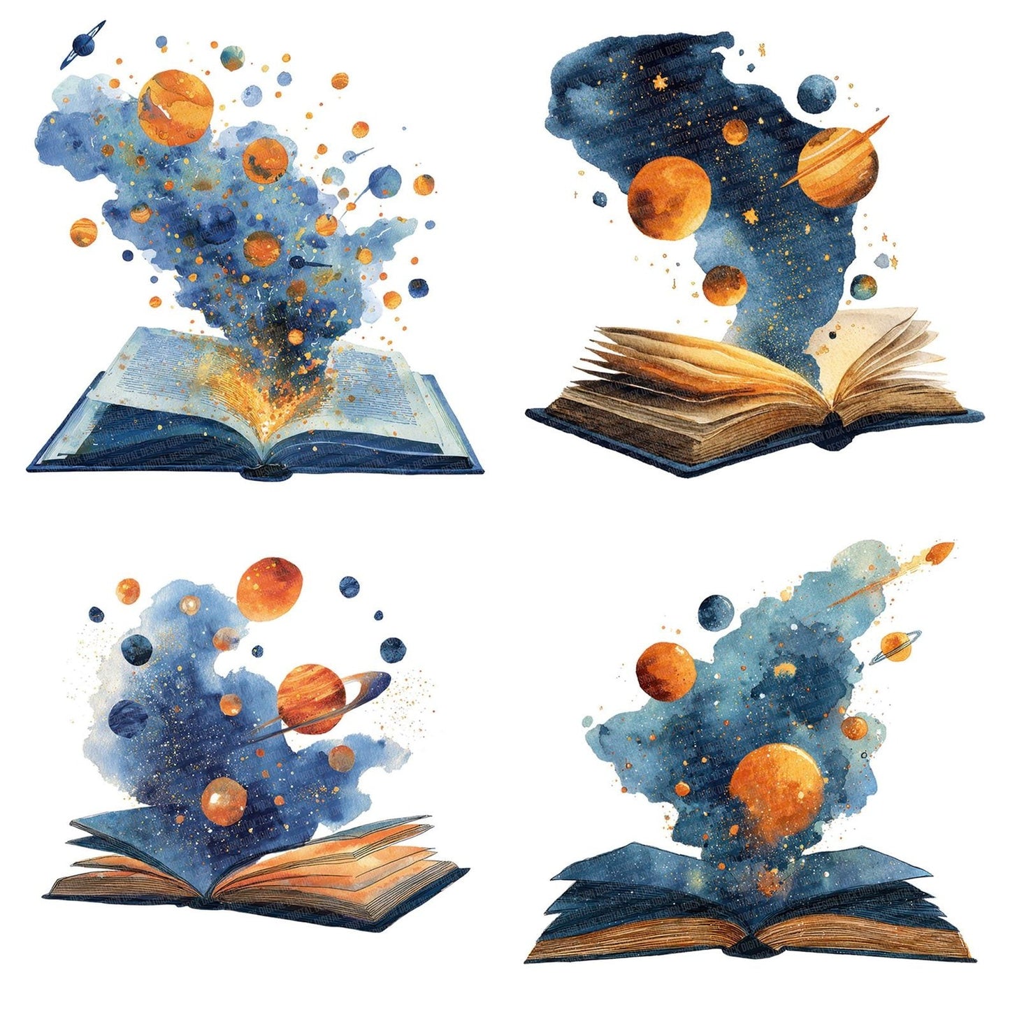 Watercolour Book with Planets Clipart Set (DDD007003)