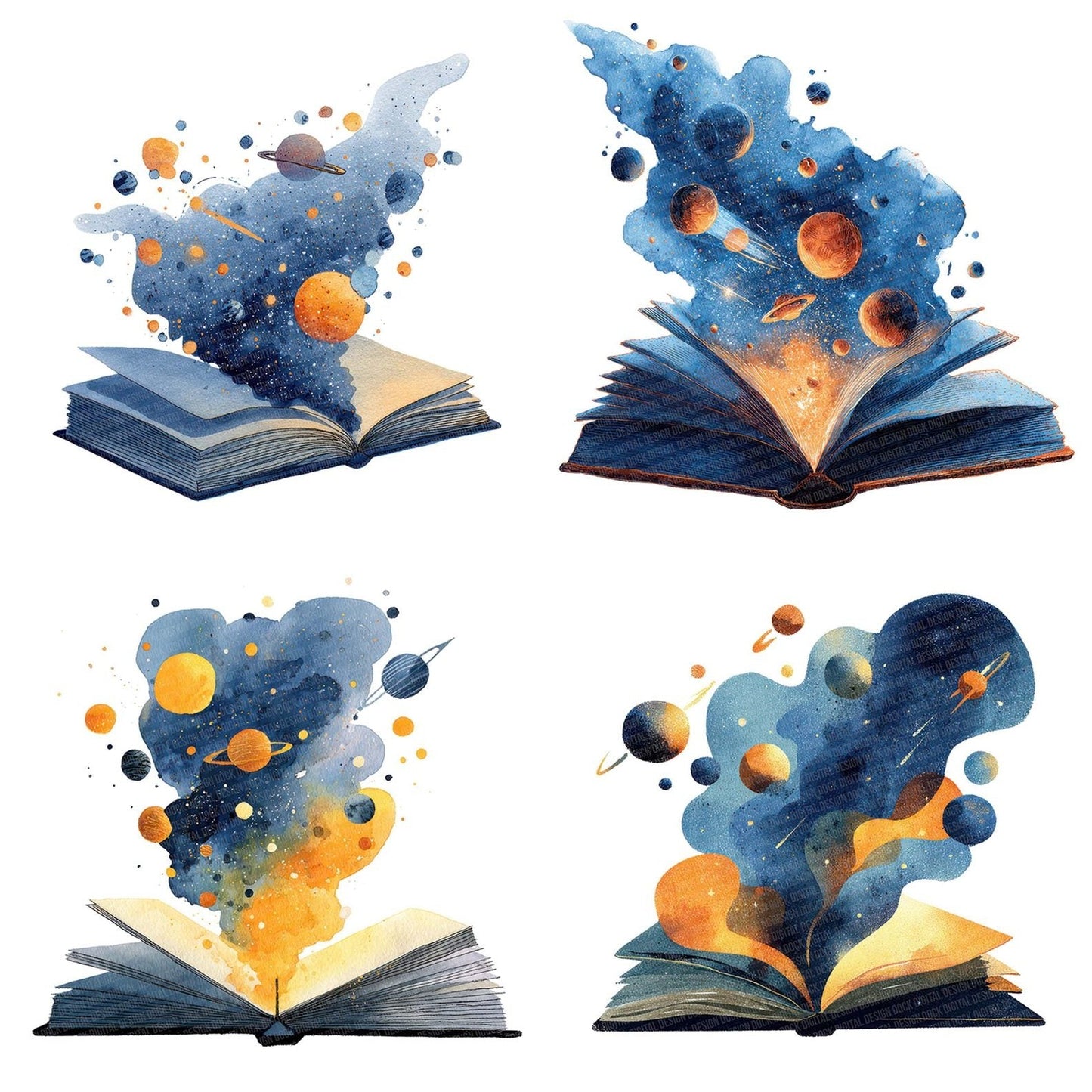 Watercolour Book with Planets Clipart Set (DDD007003)