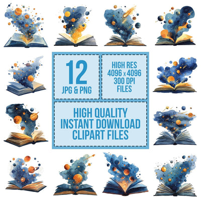 Watercolour Book with Planets Clipart Set (DDD007003)