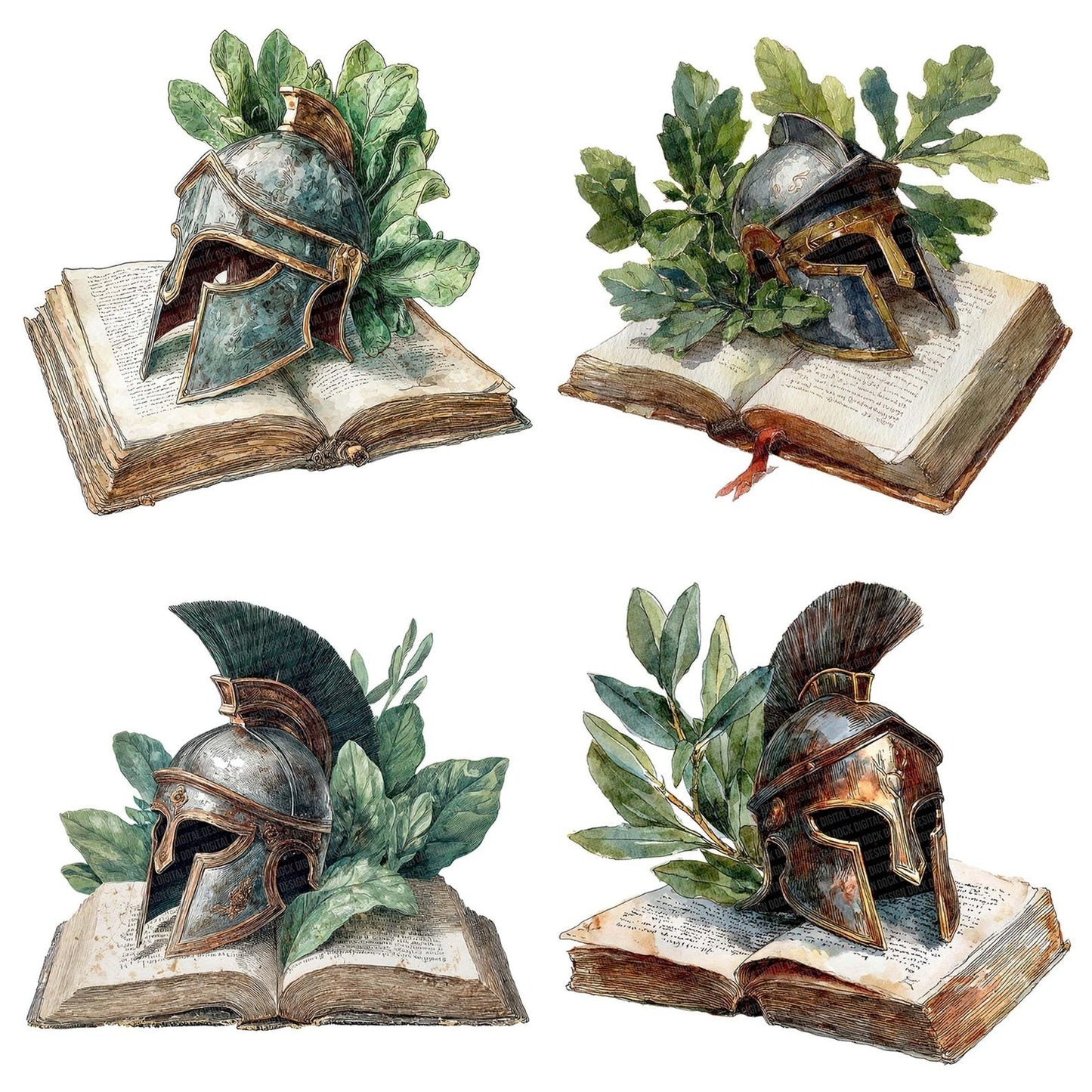 Watercolour Book with Roman Helmet Clipart Set (DDD007005)