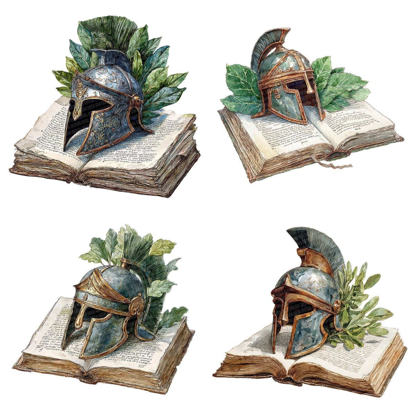 Watercolour Book with Roman Helmet Clipart Set (DDD007005)