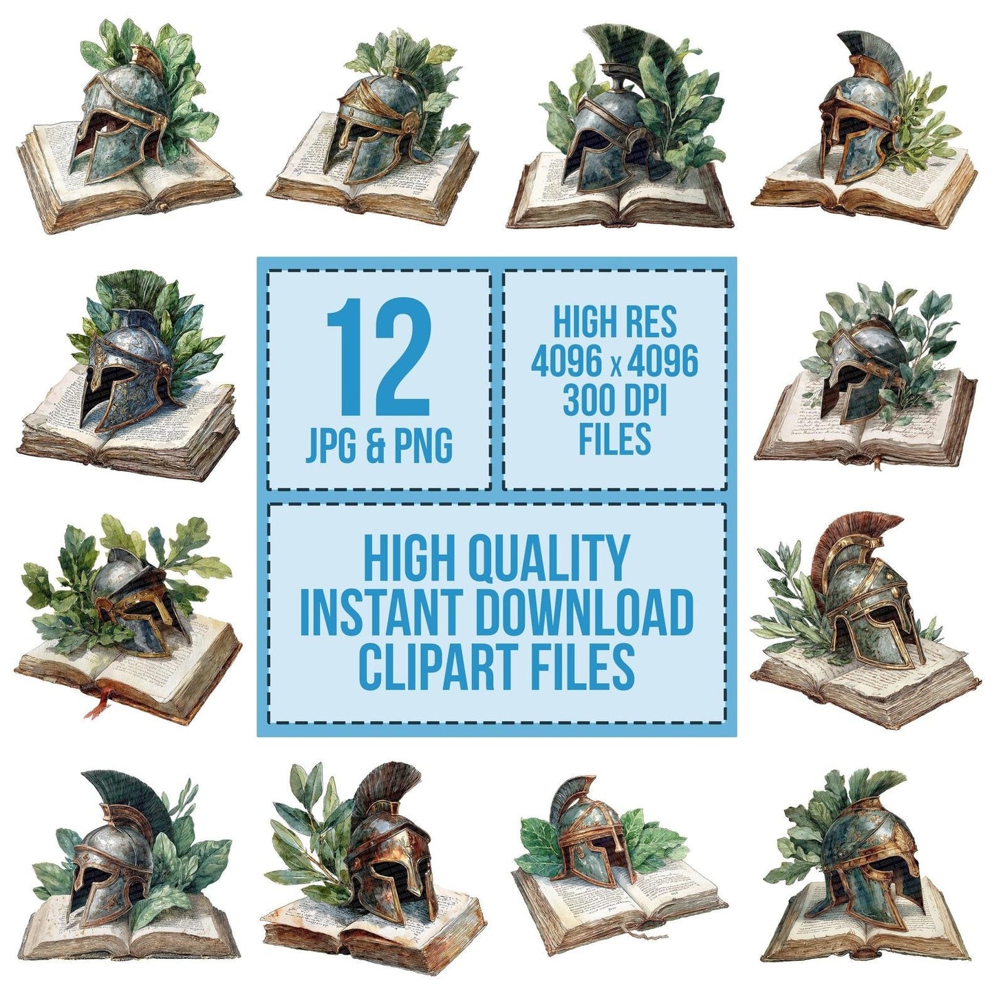 Watercolour Book with Roman Helmet Clipart Set (DDD007005)