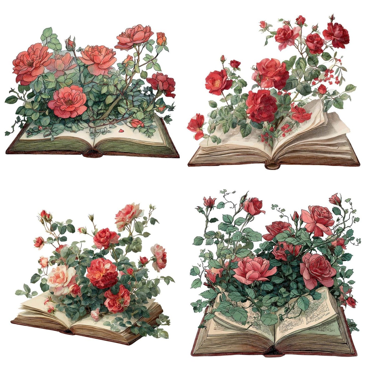 Watercolour Book with Roses Clipart Set (DDD007006)