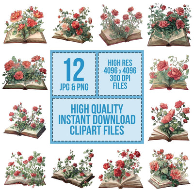 Watercolour Book with Roses clipart set cover showing the designs and file details