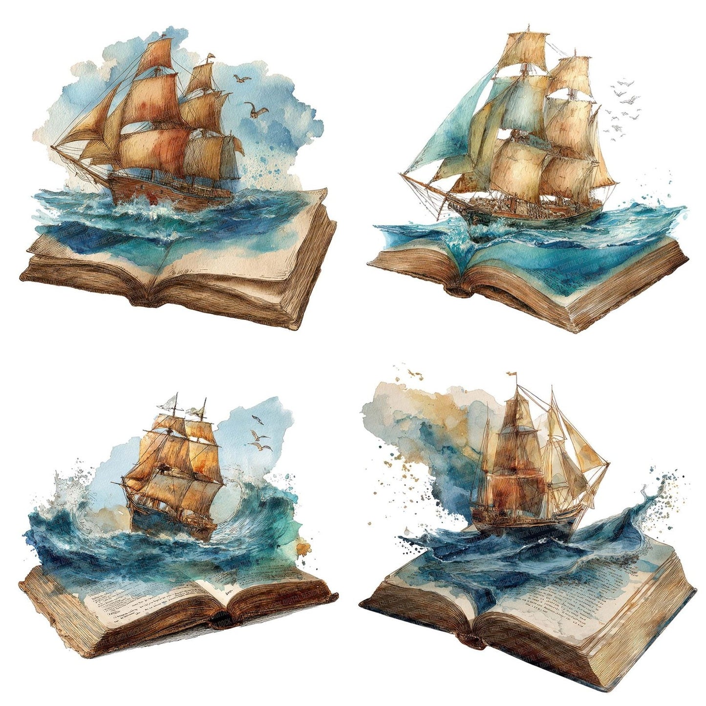 Watercolour Book with Ship Clipart Set (DDD007007)
