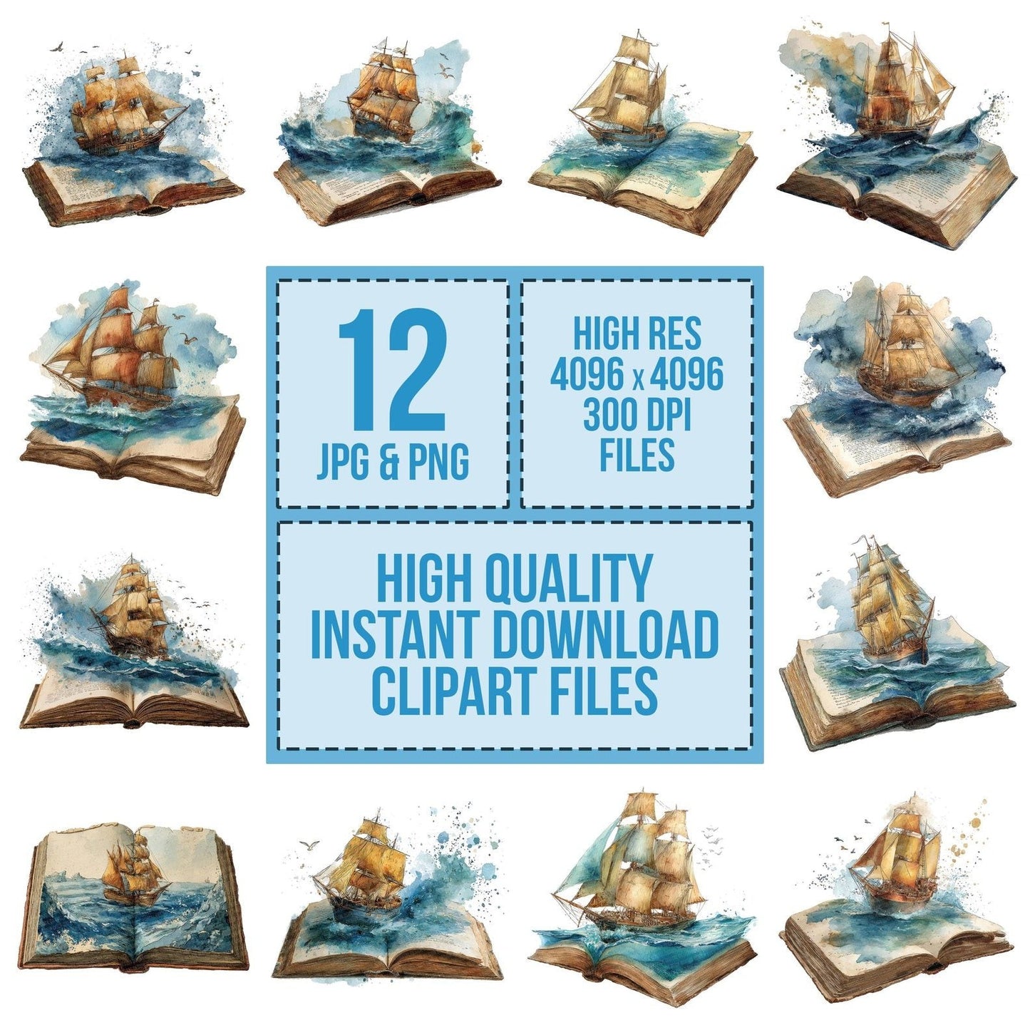 Watercolour Book with Ship Clipart Set (DDD007007)
