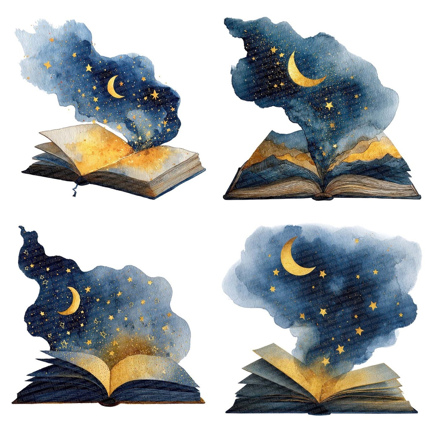 Watercolour Book with Stars Clipart Set (DDD007008)