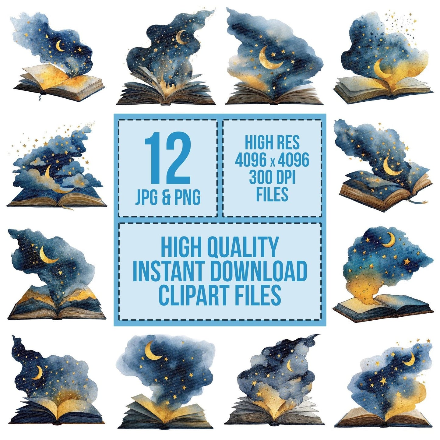 Watercolour Book with Stars Clipart Set (DDD007008)