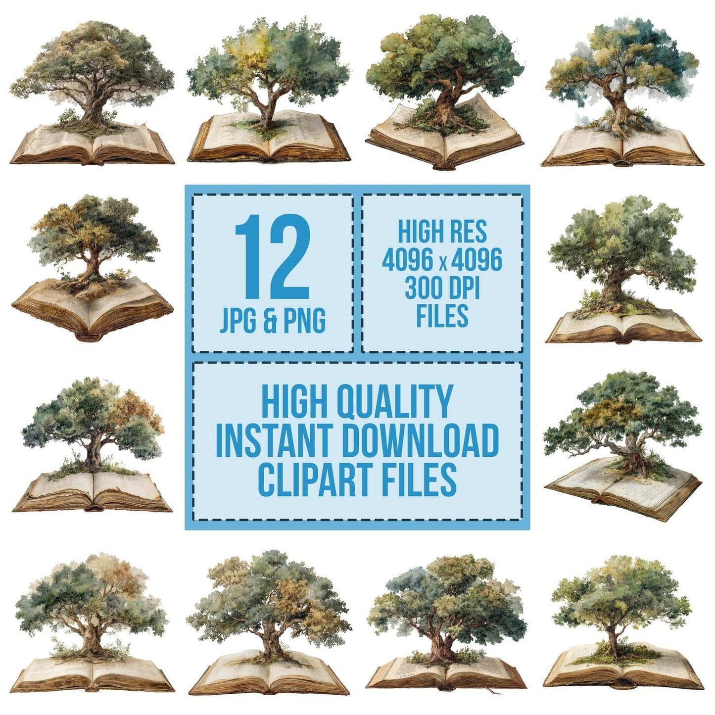 Watercolour Book with Tree Clipart Set (DDD007009)