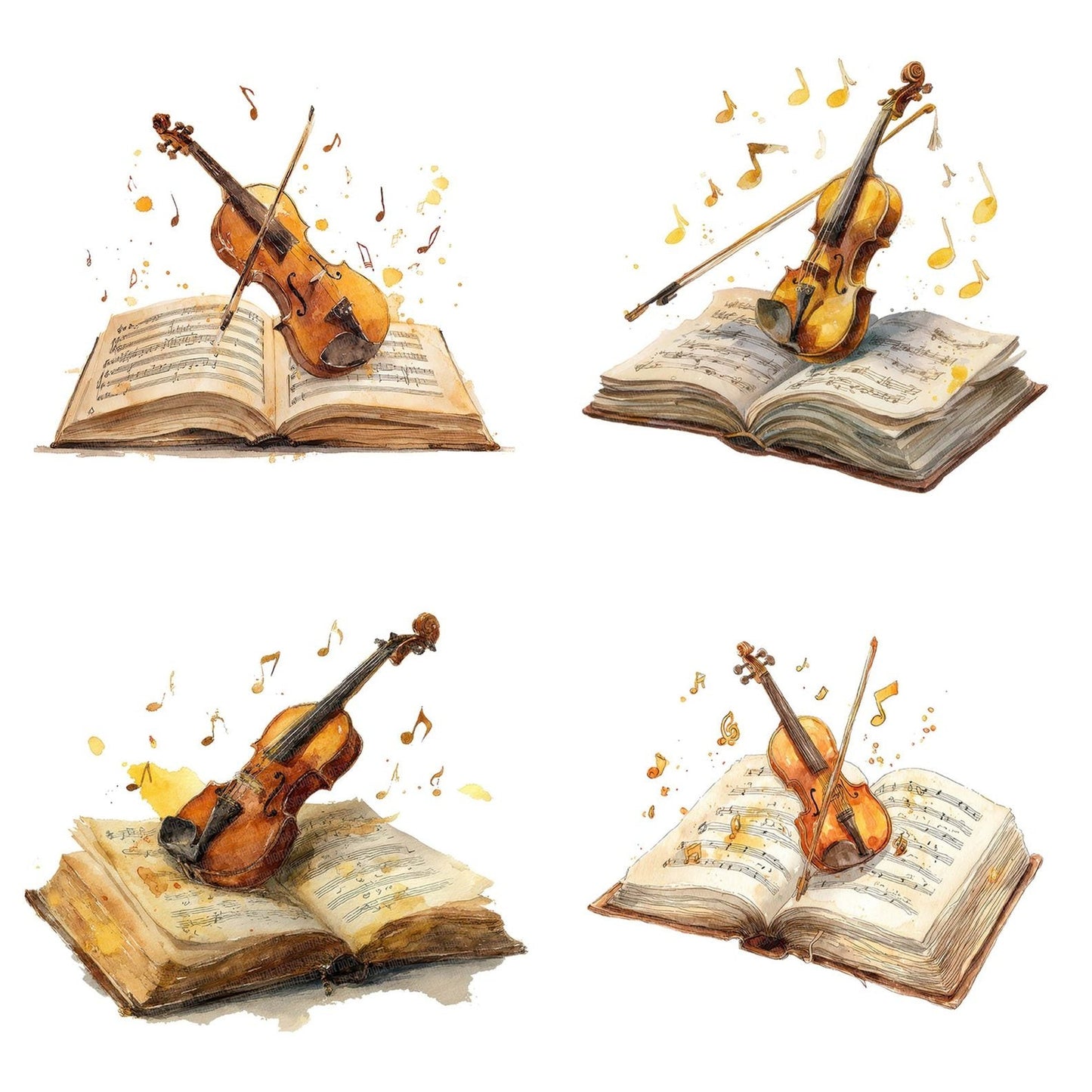 Watercolour Book with Violin Clipart Set (DDD007011)