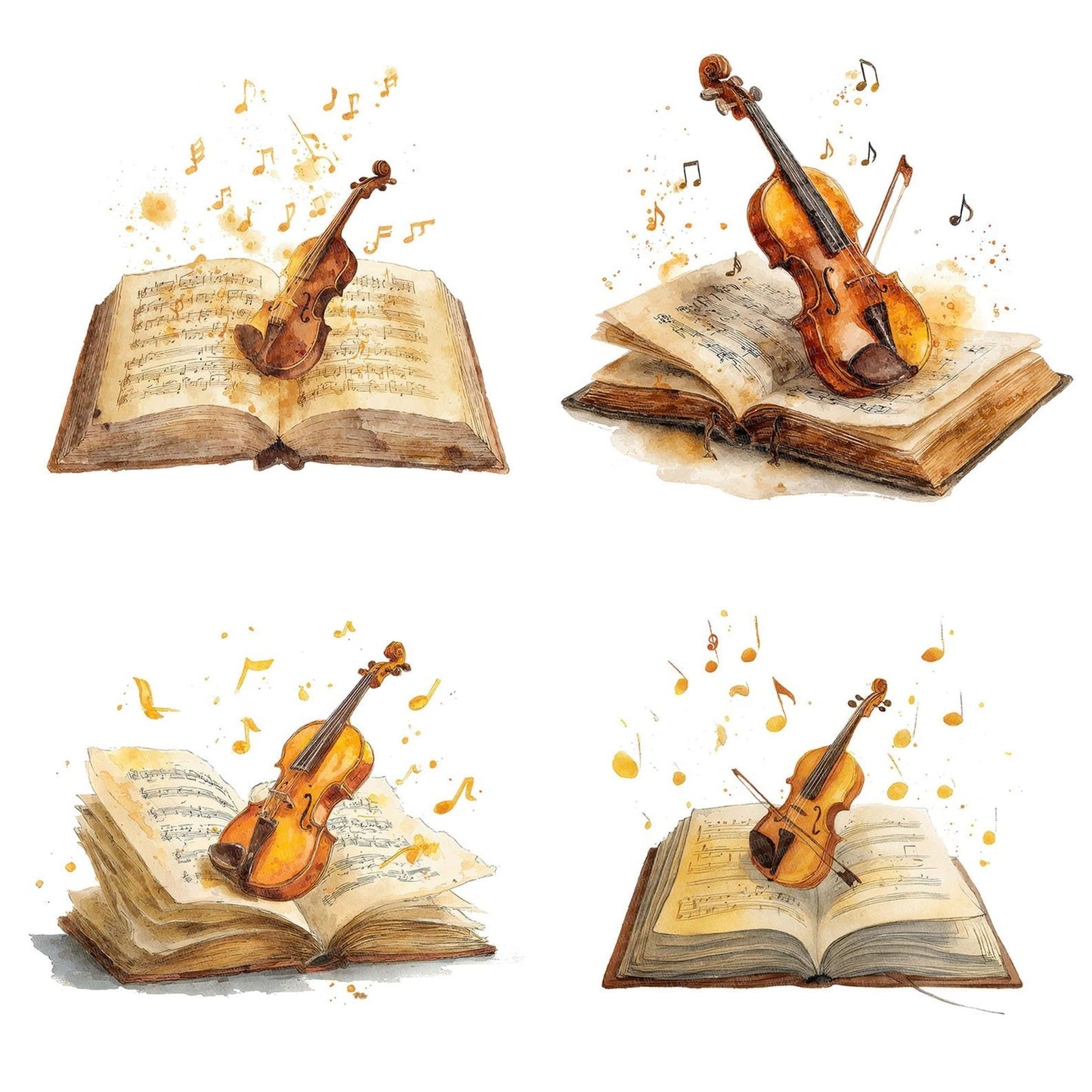 Watercolour Book with Violin Clipart Set (DDD007011)