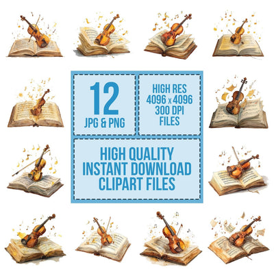 Watercolour Book with Violin Clipart Set (DDD007011)