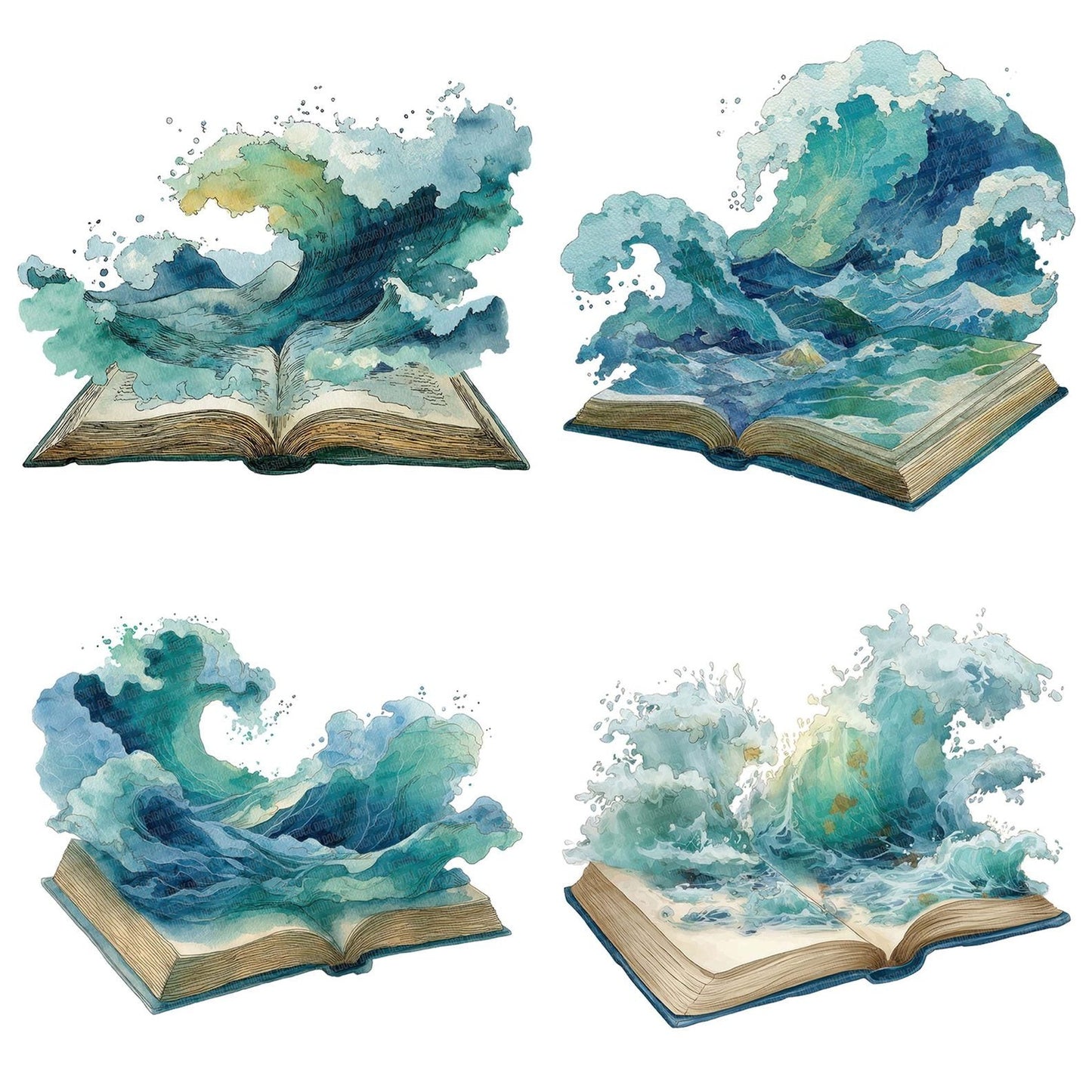 Watercolour Book with Waves Clipart Set (DDD007012)