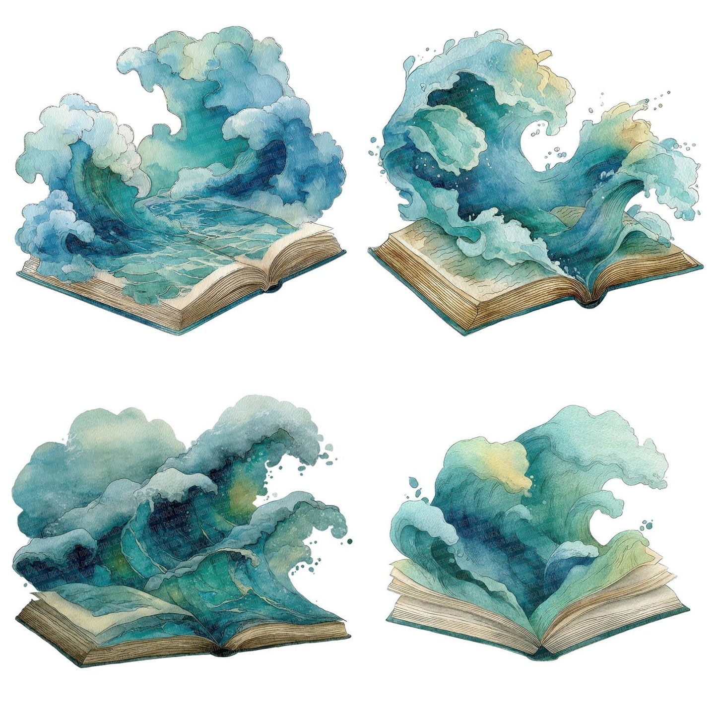 Watercolour Book with Waves Clipart Set (DDD007012)