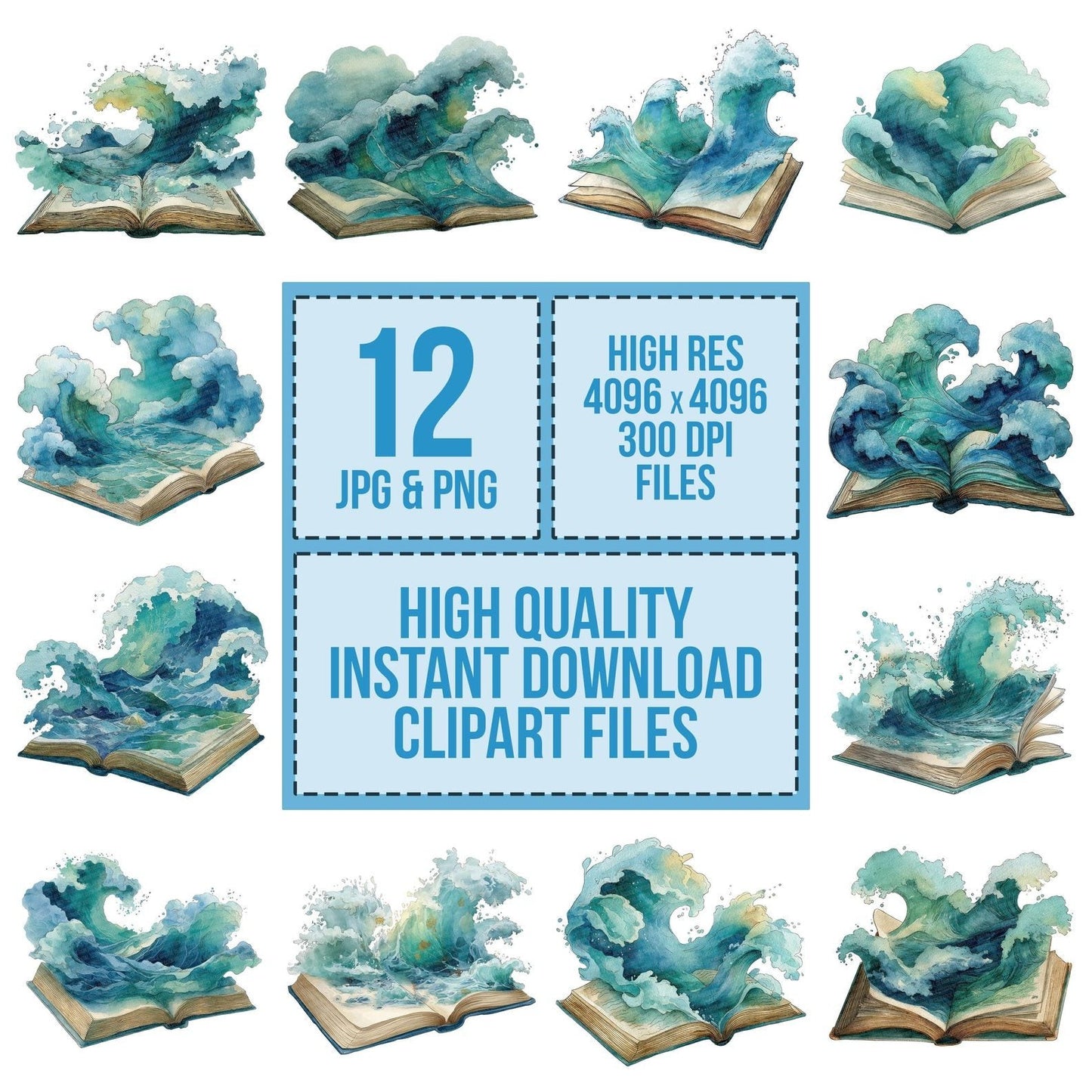Watercolour Book with Waves Clipart Set (DDD007012)