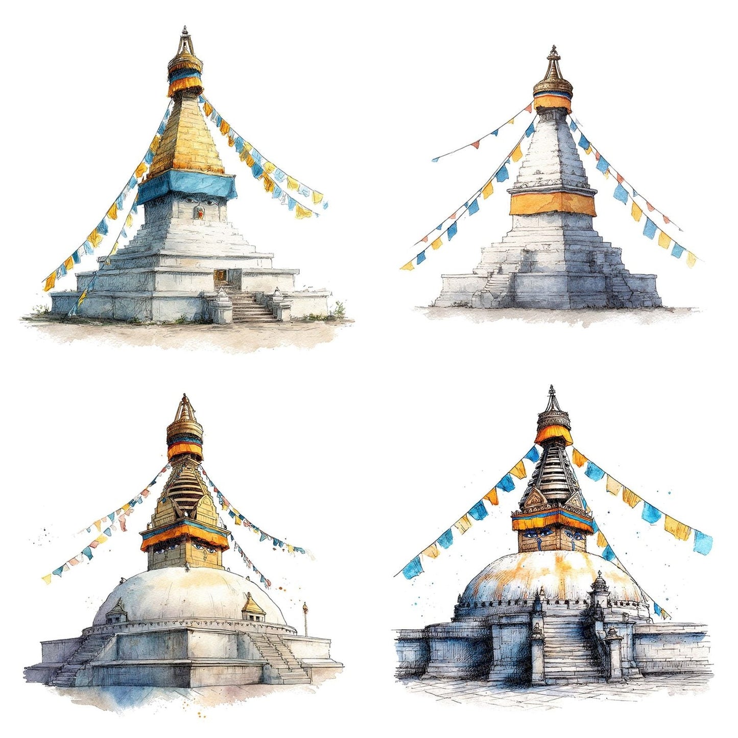 Watercolour Buddhist Stupa Clipart Set (DDD007015)