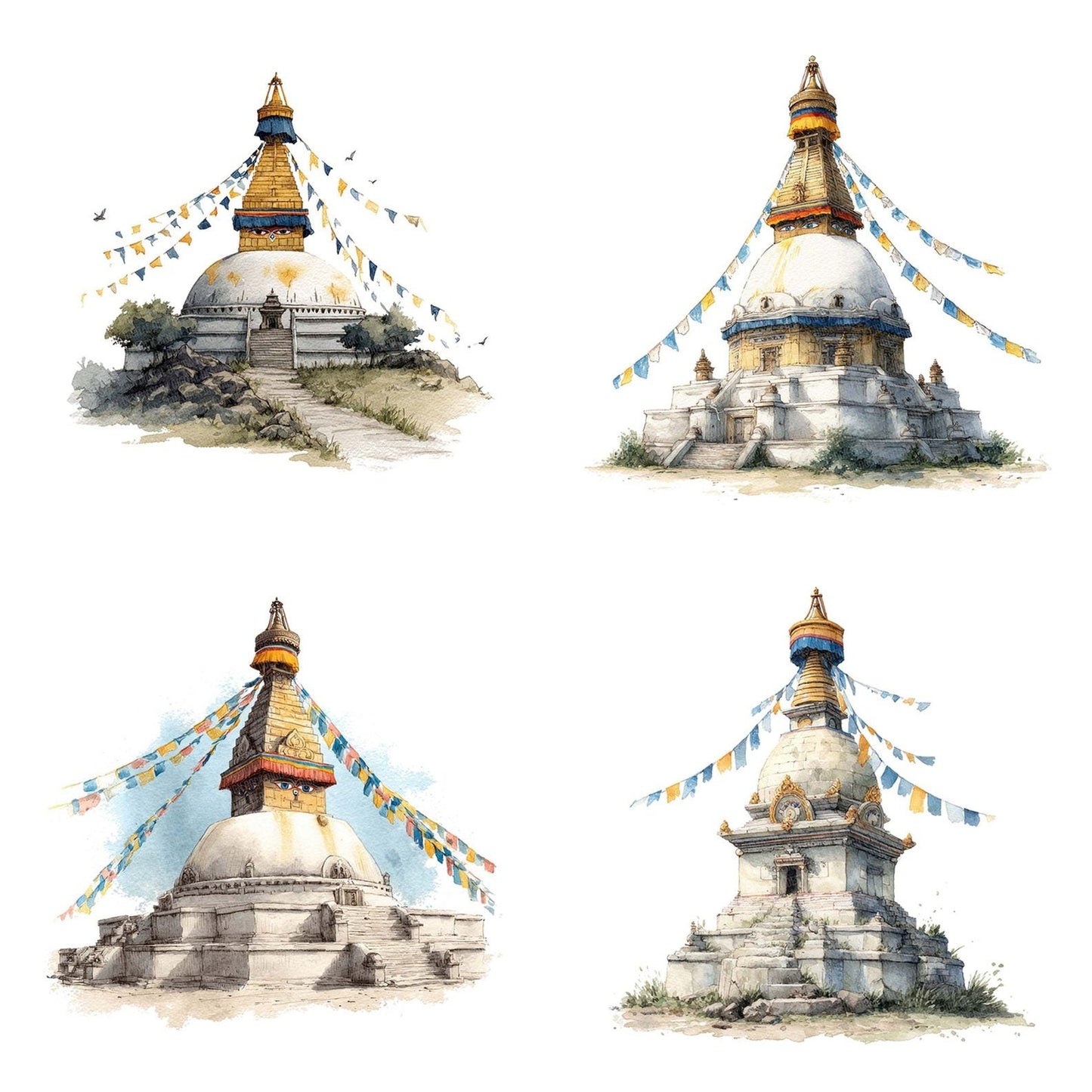 Watercolour Buddhist Stupa Clipart Set (DDD007015)