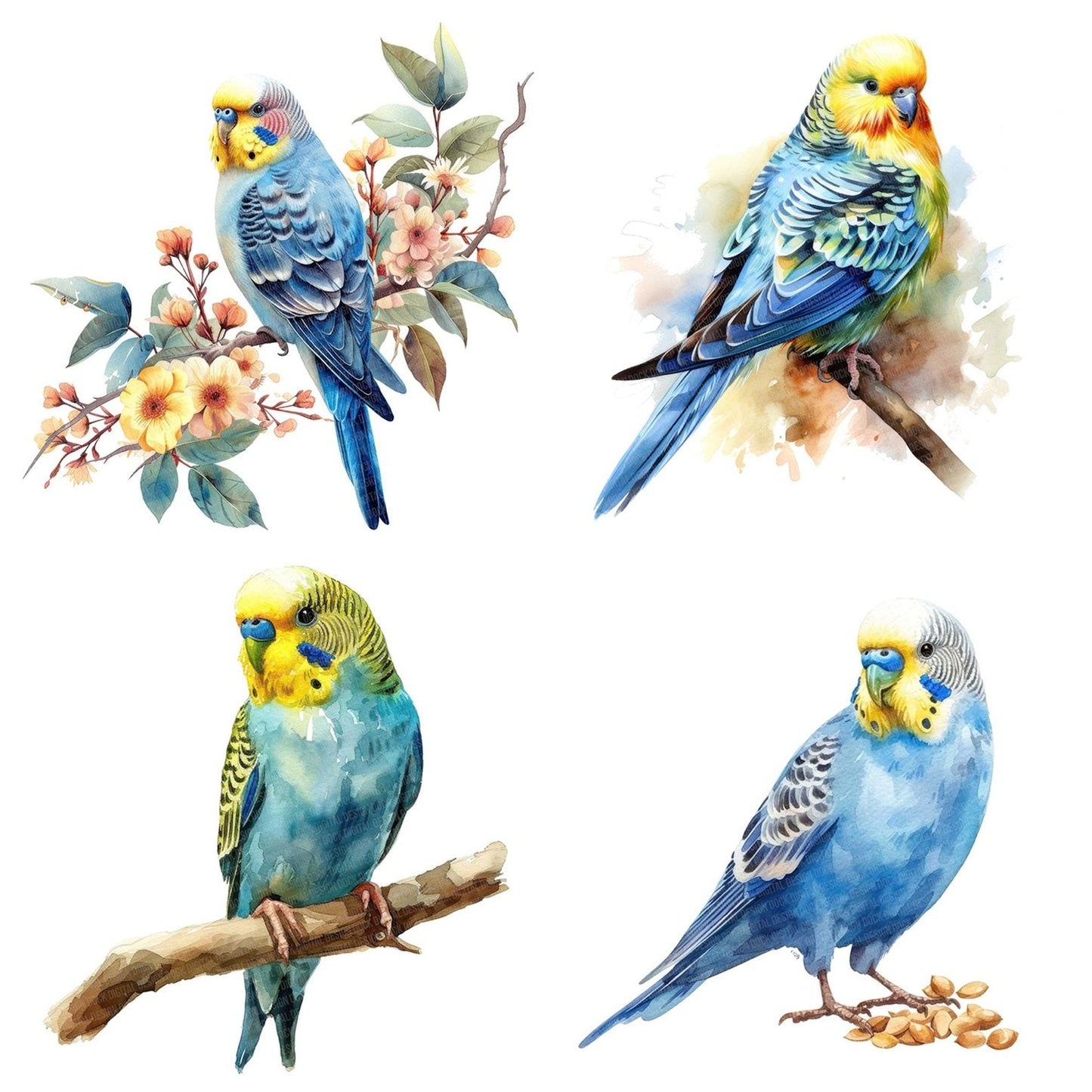 Watercolour Budgerigar Clipart Set (DDD007016)