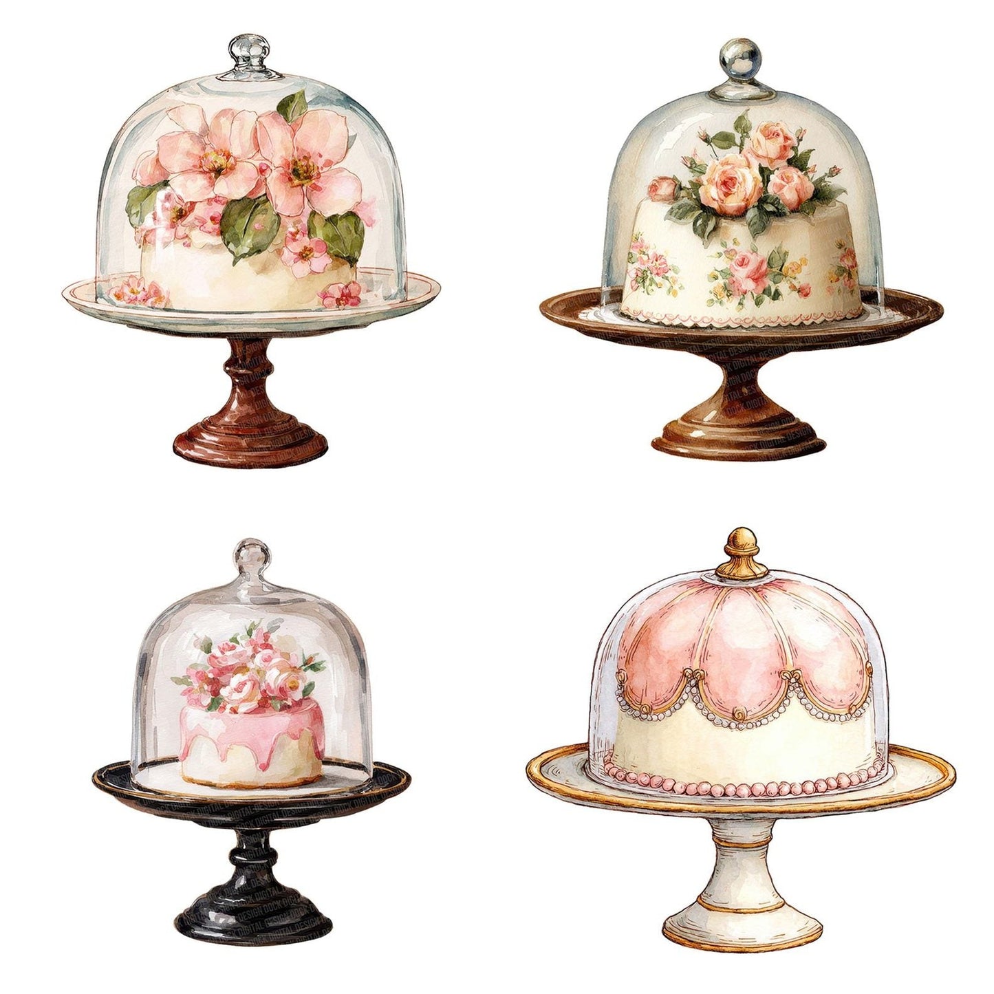 Watercolour Cake Cloche Clipart Set (DDD007023)