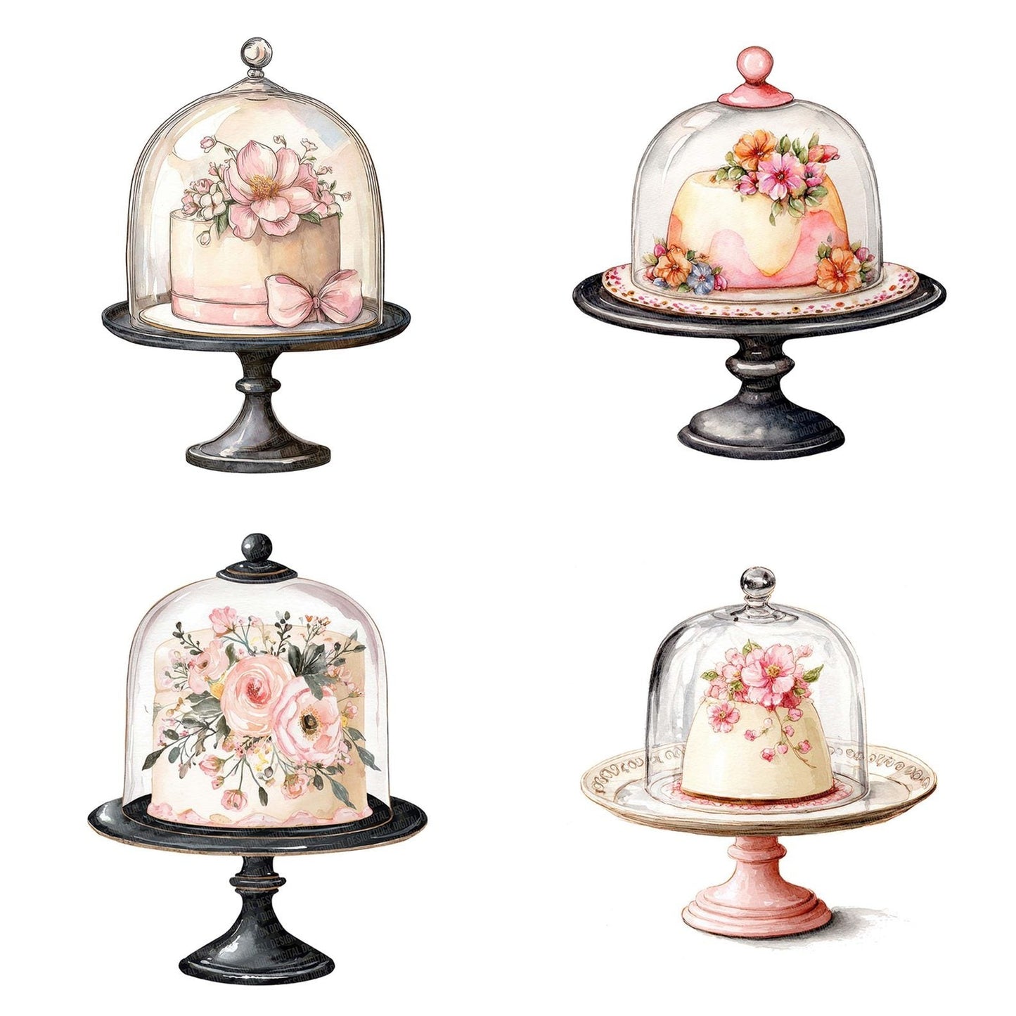 Watercolour Cake Cloche Clipart Set (DDD007023)