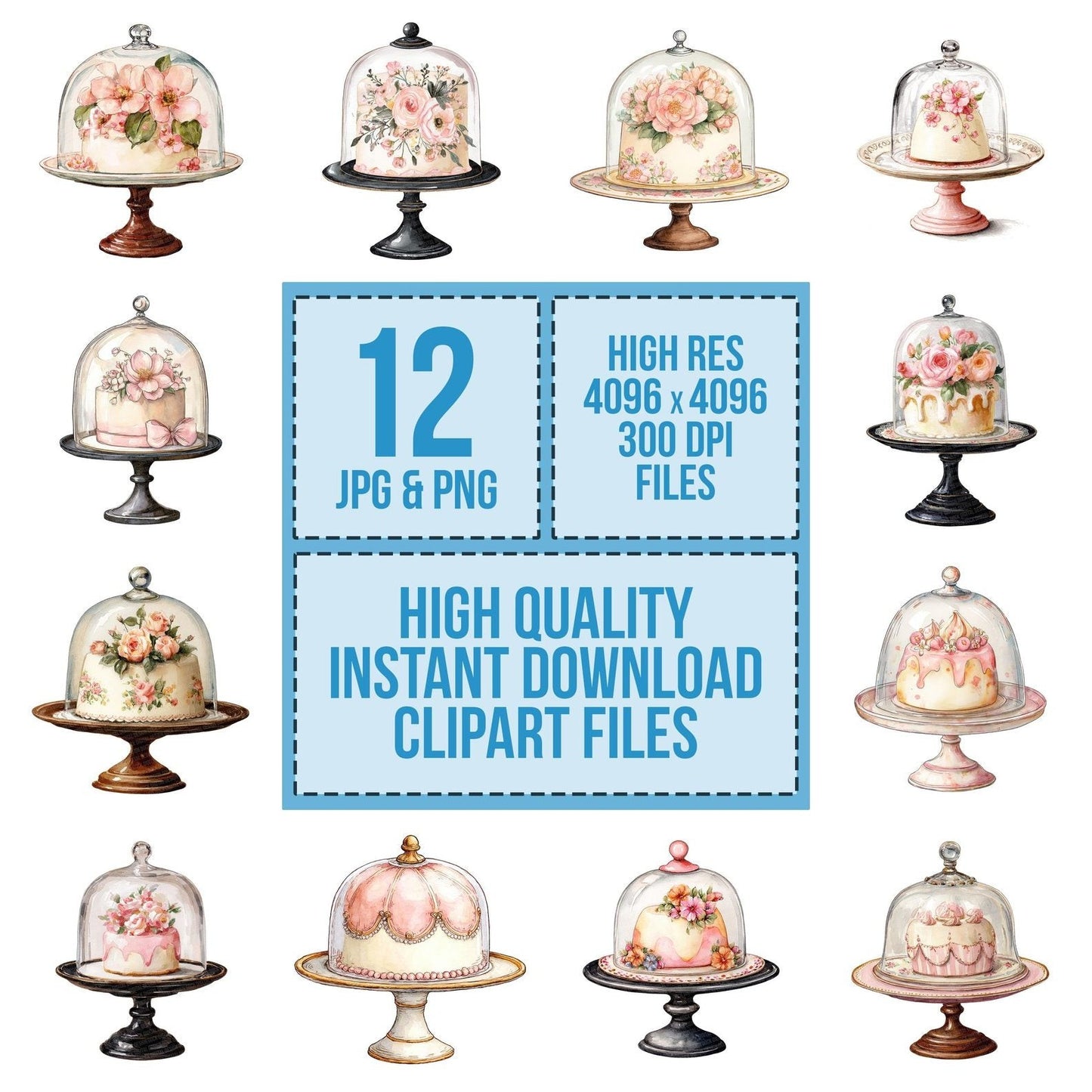 Watercolour Cake Cloche Clipart Set (DDD007023)