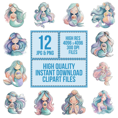 Watercolour Cartoon Mermaid Clipart Set (DDD007027)
