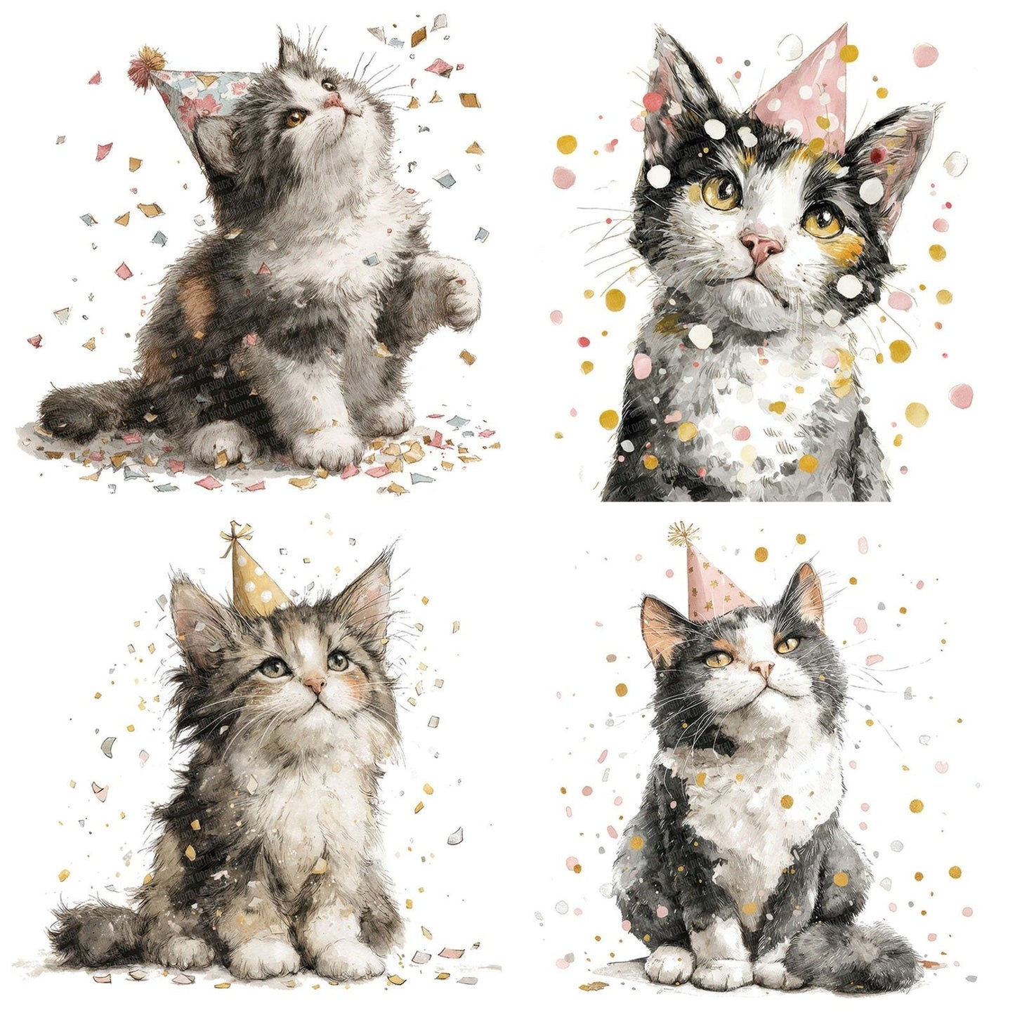 Watercolour Cat Confetti Clipart Set (DDD007029)