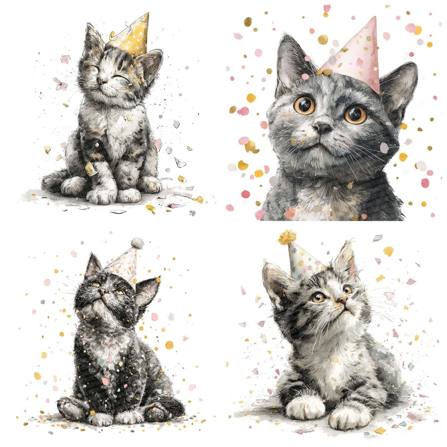Watercolour Cat Confetti Clipart Set (DDD007029)