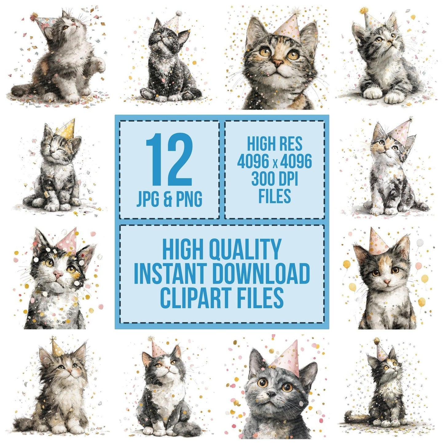 Watercolour Cat Confetti Clipart Set (DDD007029)
