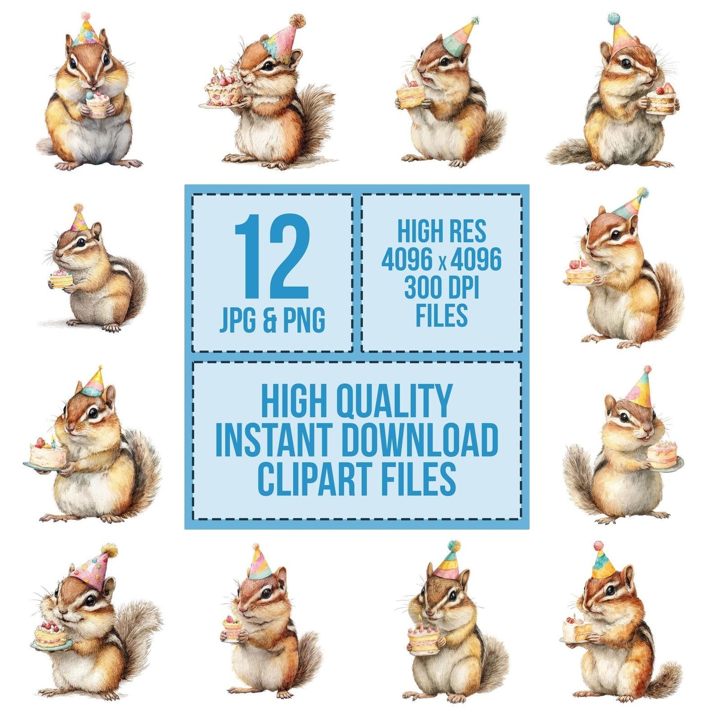 Watercolour Chipmunk Birthday Clipart Set (DDD007038)