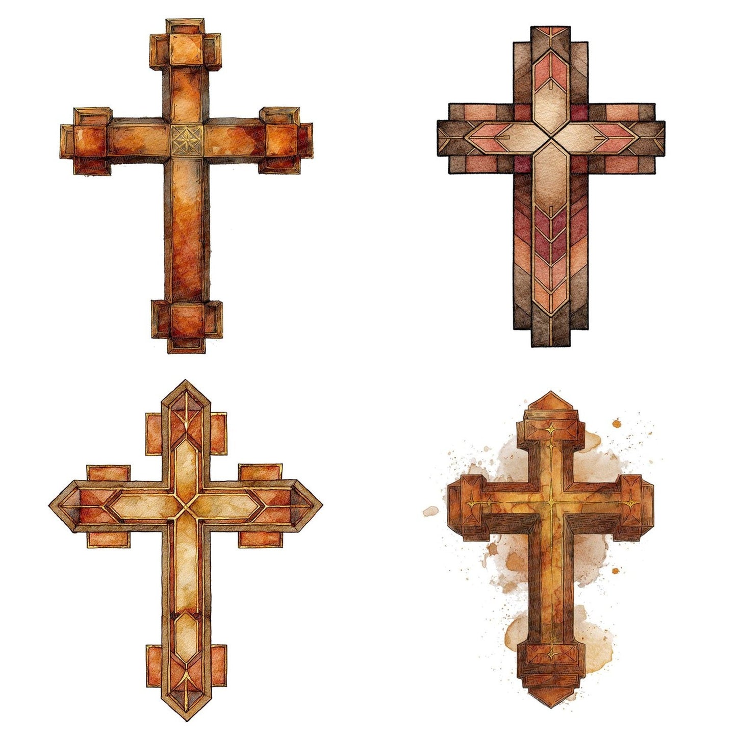 Watercolour Christian Cross Clipart Set (DDD007039)
