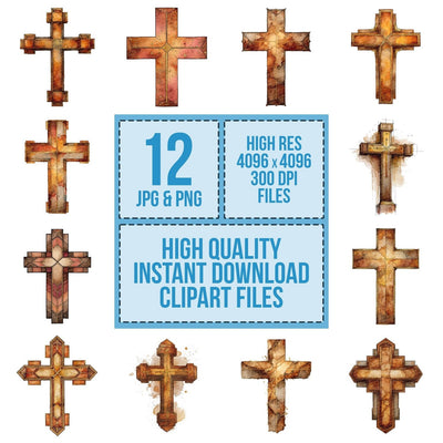 Watercolour Christian Cross clipart set cover showing the designs and file details