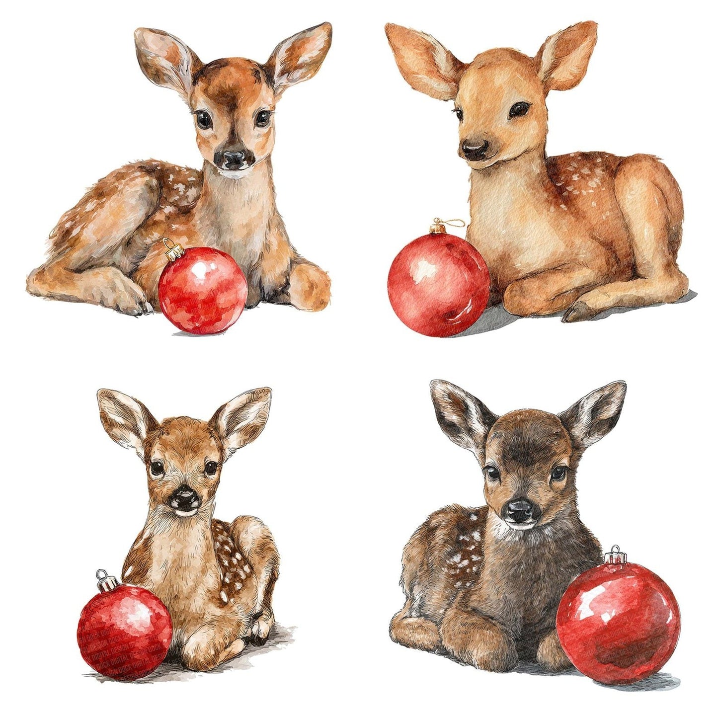 Watercolour Christmas Fawn Bauble Clipart Set (DDD007040)