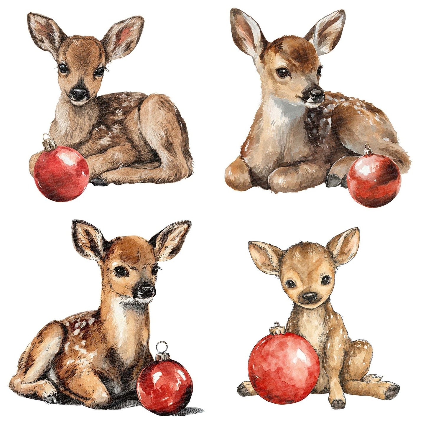 Watercolour Christmas Fawn Bauble Clipart Set (DDD007040)